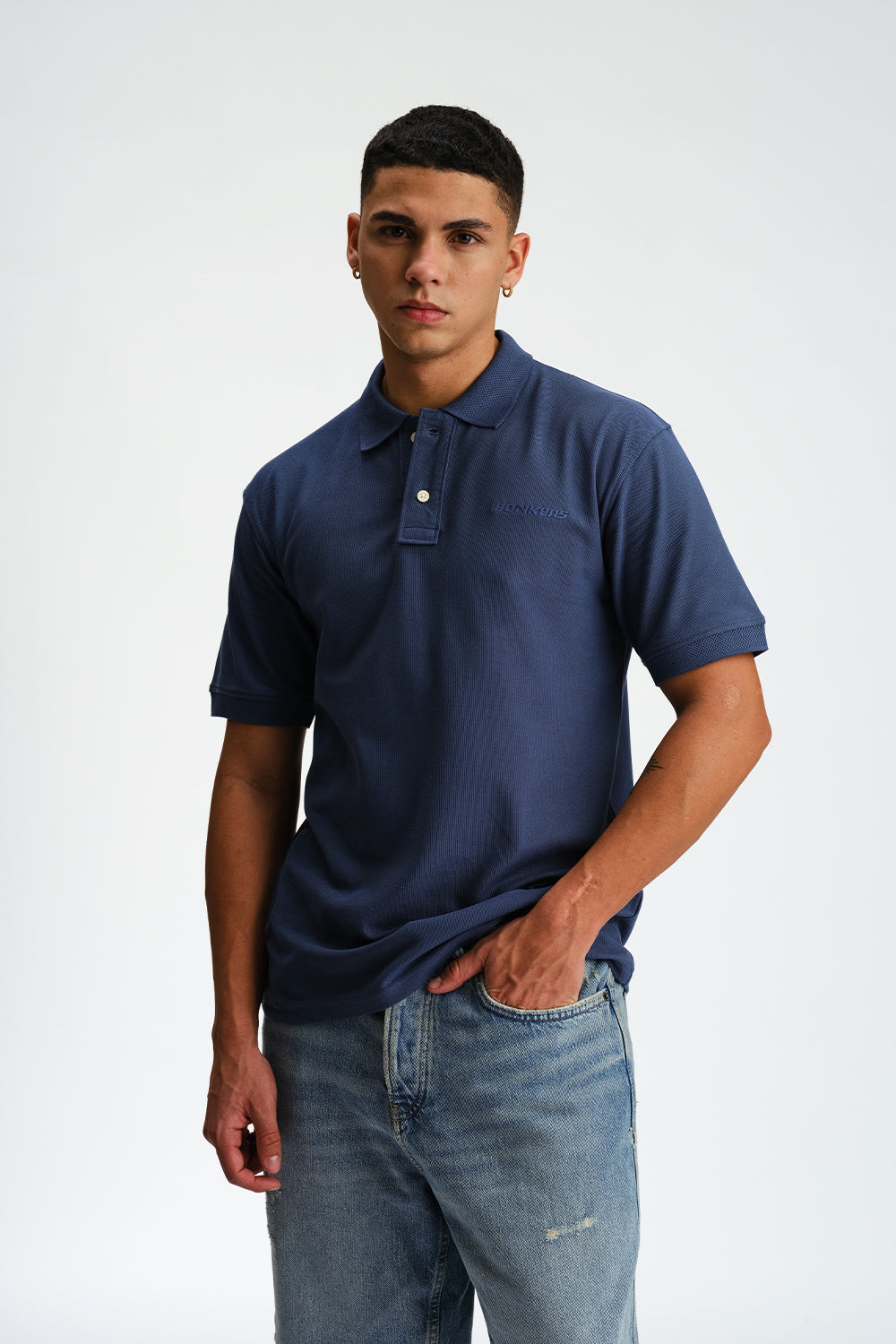 Cobalt Blue Signature Jacquard Collar Premium Polo - BonkersCorner