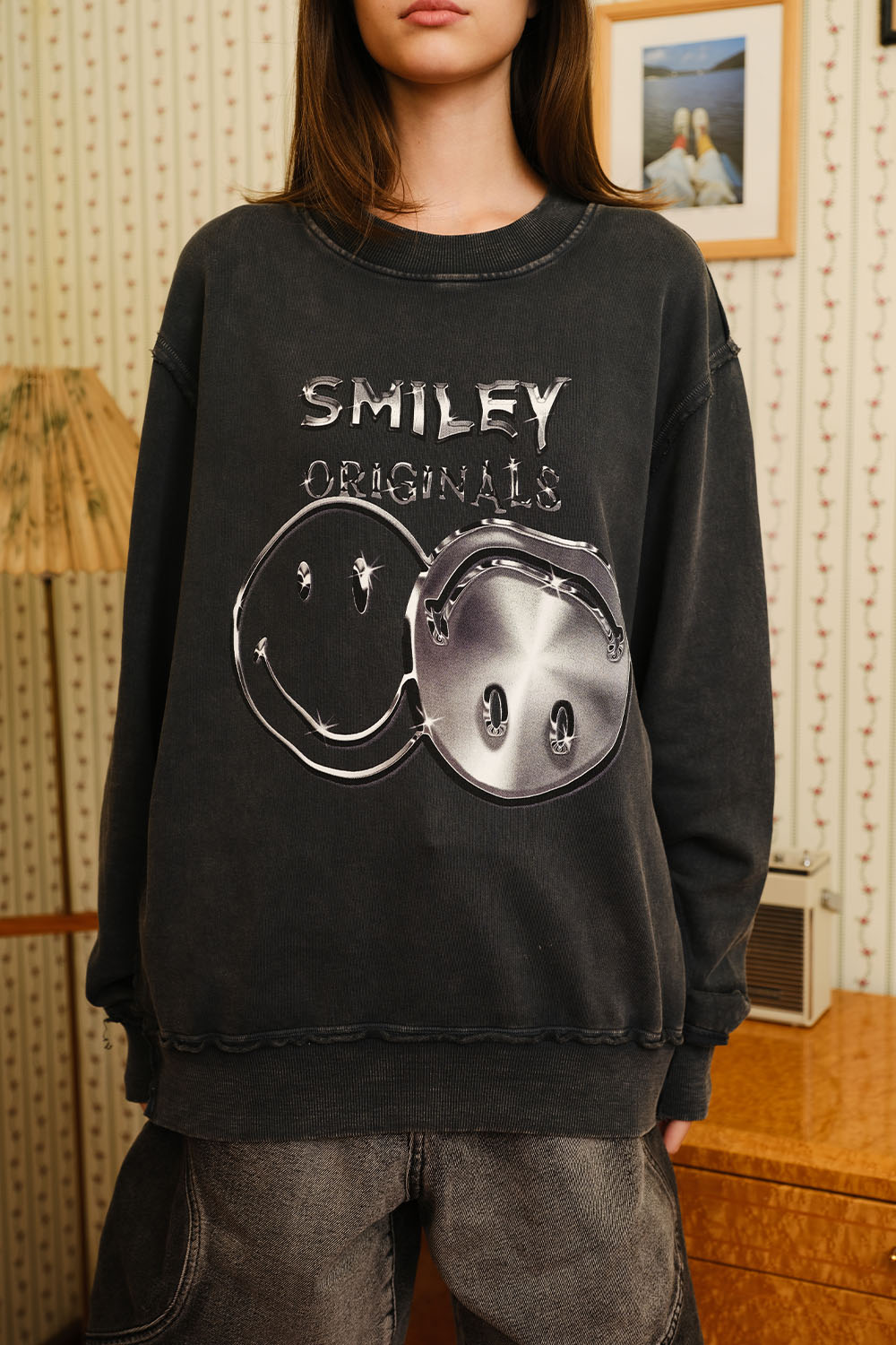 Grey Faded Smiley Originals Sweatshirt - BonkersCorner