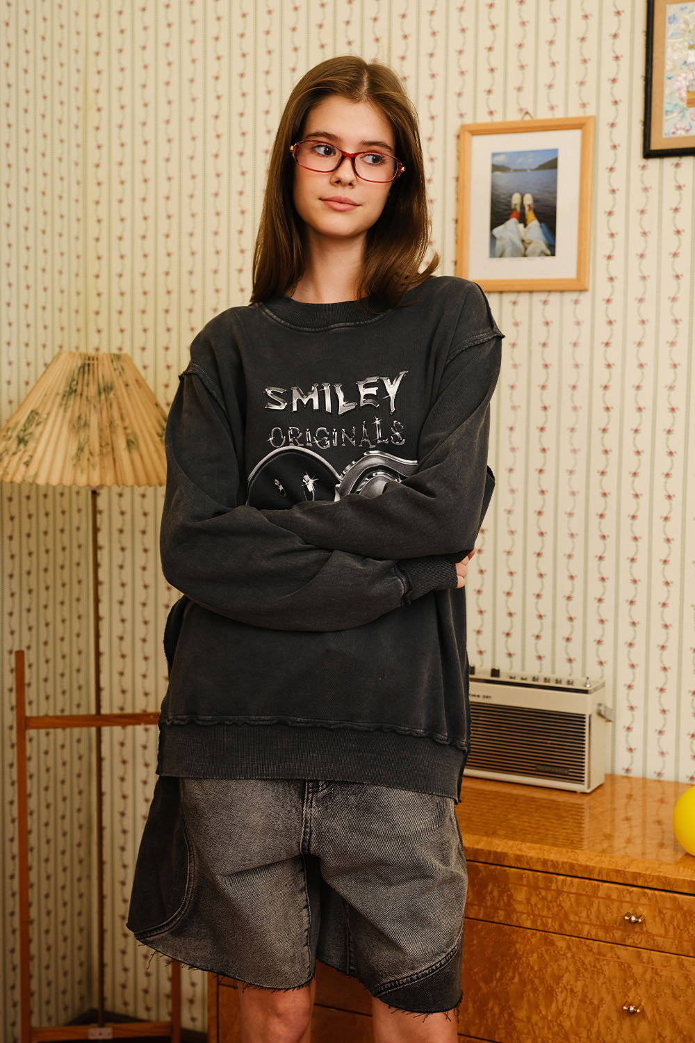 Grey Faded Smiley Originals Sweatshirt - BonkersCorner