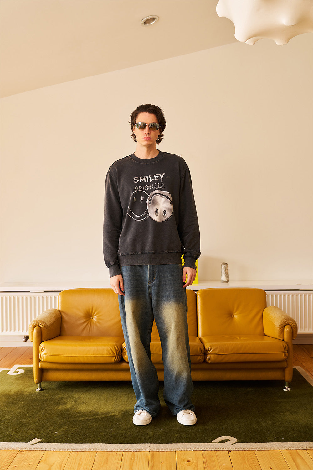 Grey Faded Smiley Originals Sweatshirt - BonkersCorner