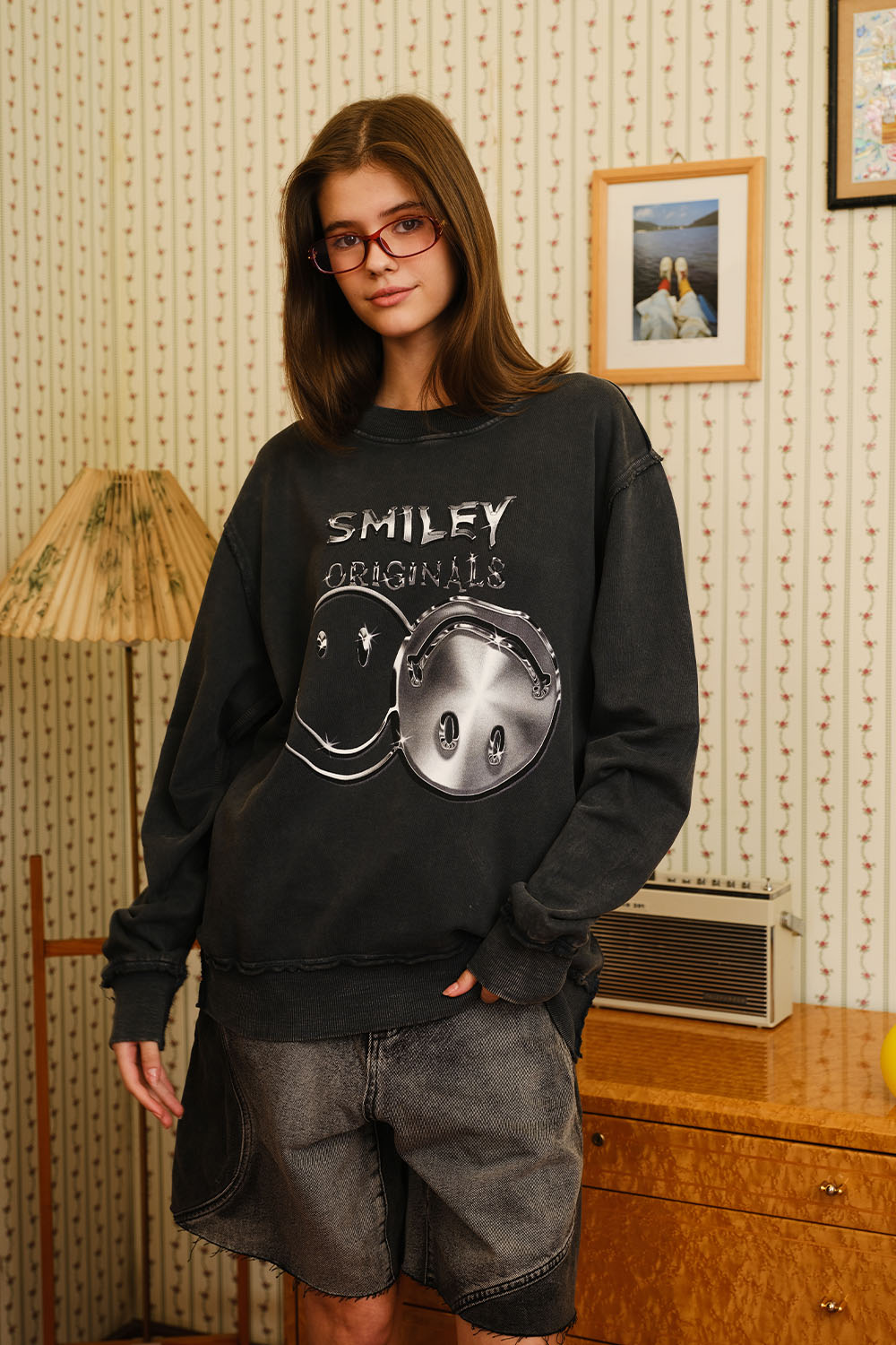 Grey Faded Smiley Originals Sweatshirt - BonkersCorner