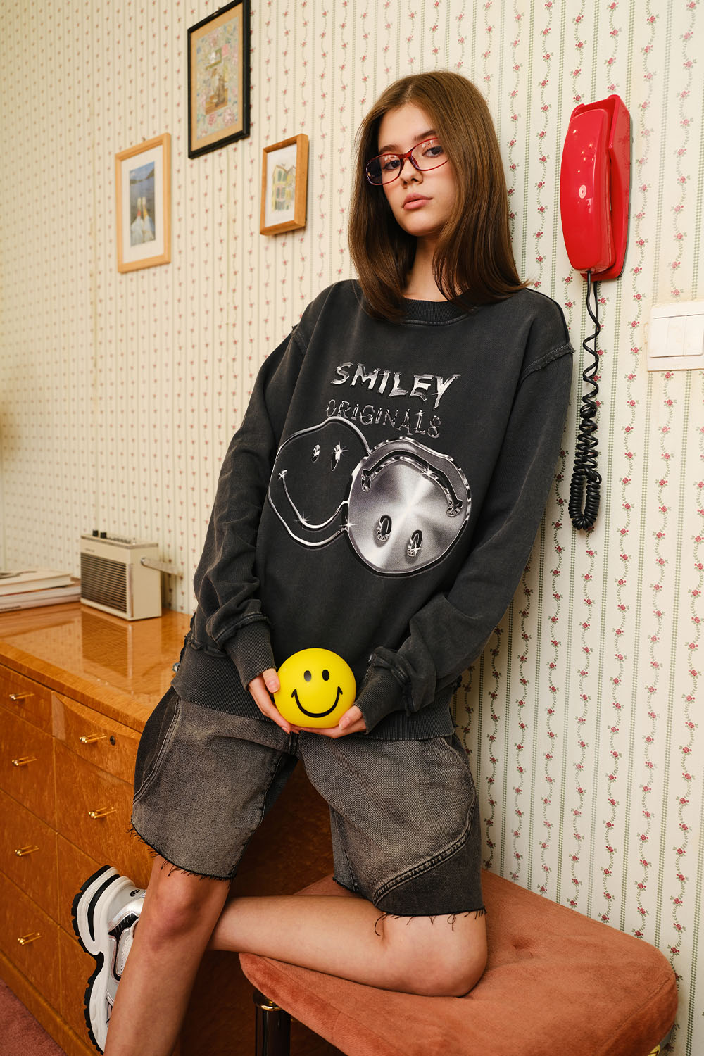Grey Faded Smiley Originals Sweatshirt
