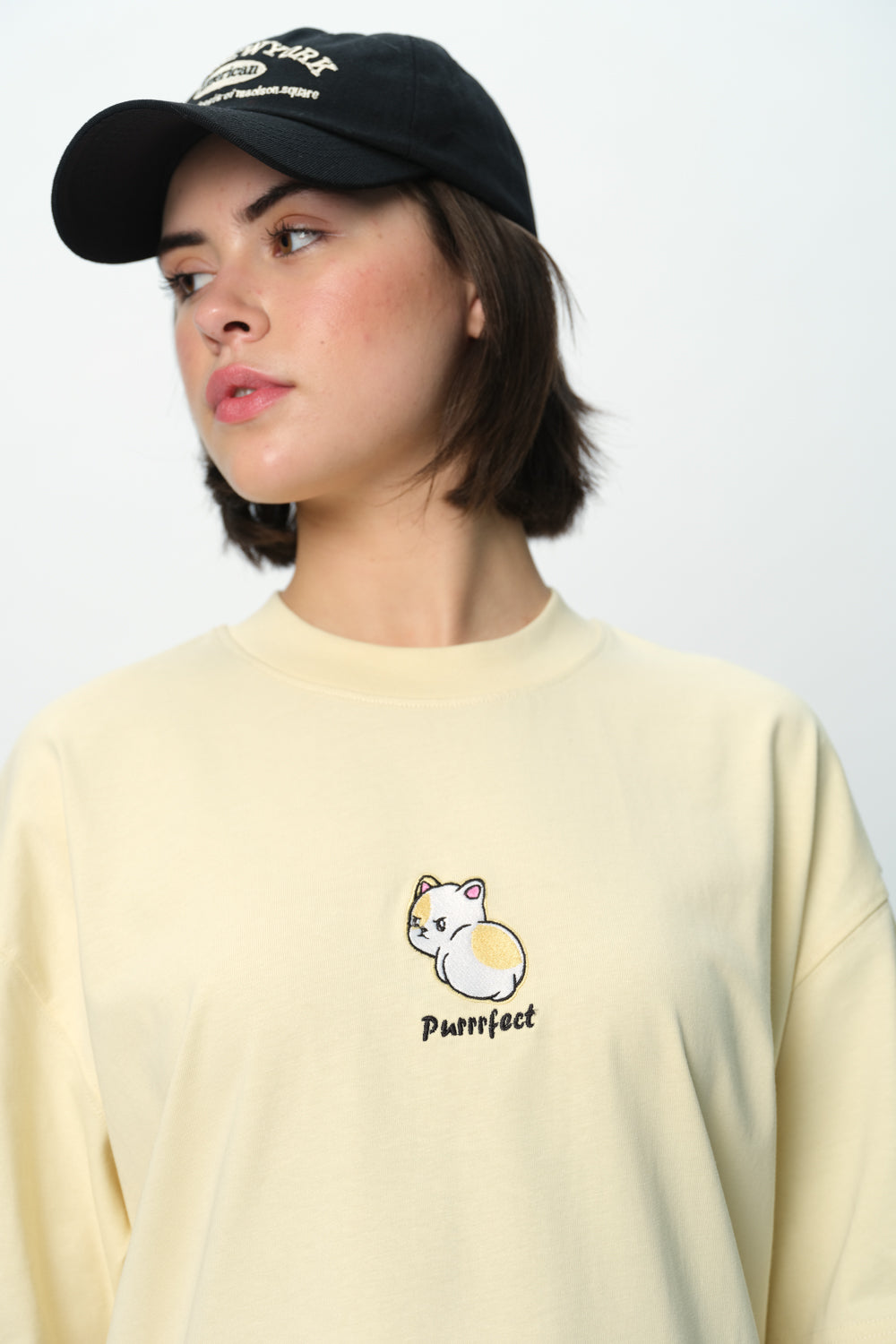 Purrfect Embroidered Premium Oversized T-shirt - BonkersCorner