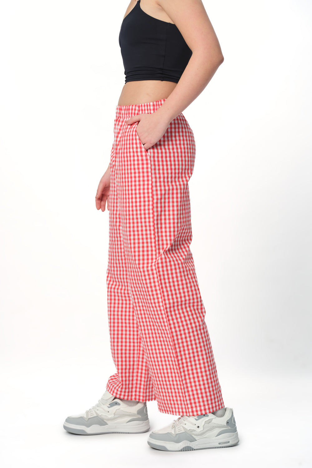 Red Checkered High-Rise Pants