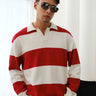 Red Stripe V-Neck Knit Polo - BonkersCorner