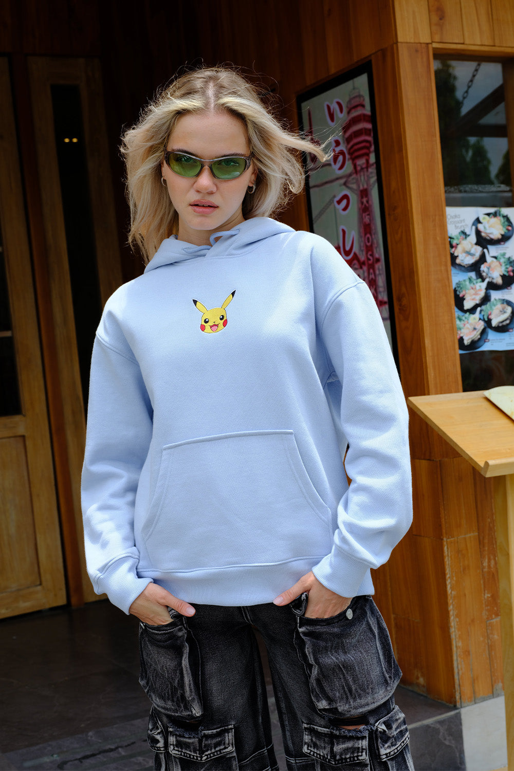 Sky Blue Embroidered Pokémon Hoodie