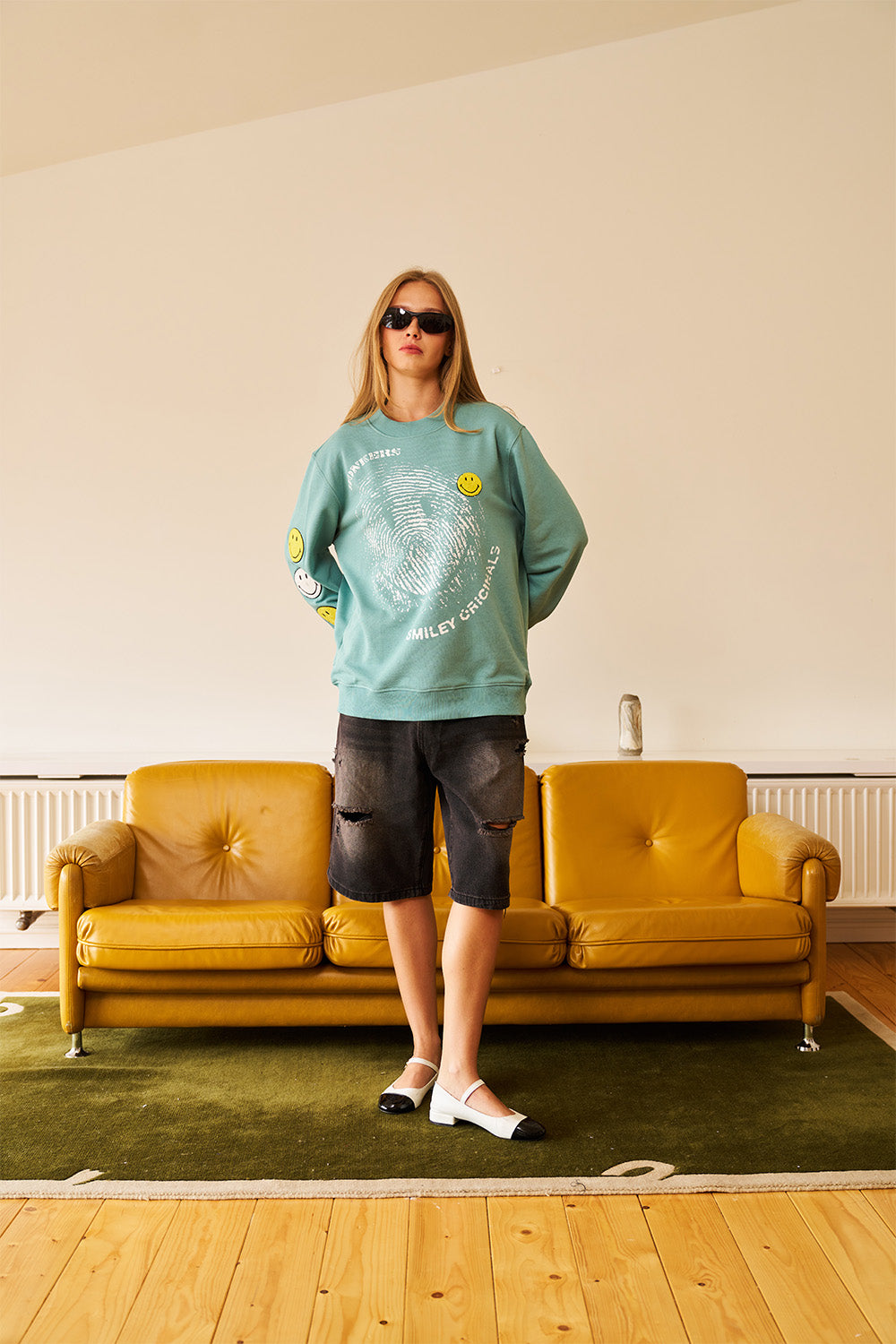 Smiley Originals Chenille Patch Sleeves Sweatshirt - BonkersCorner