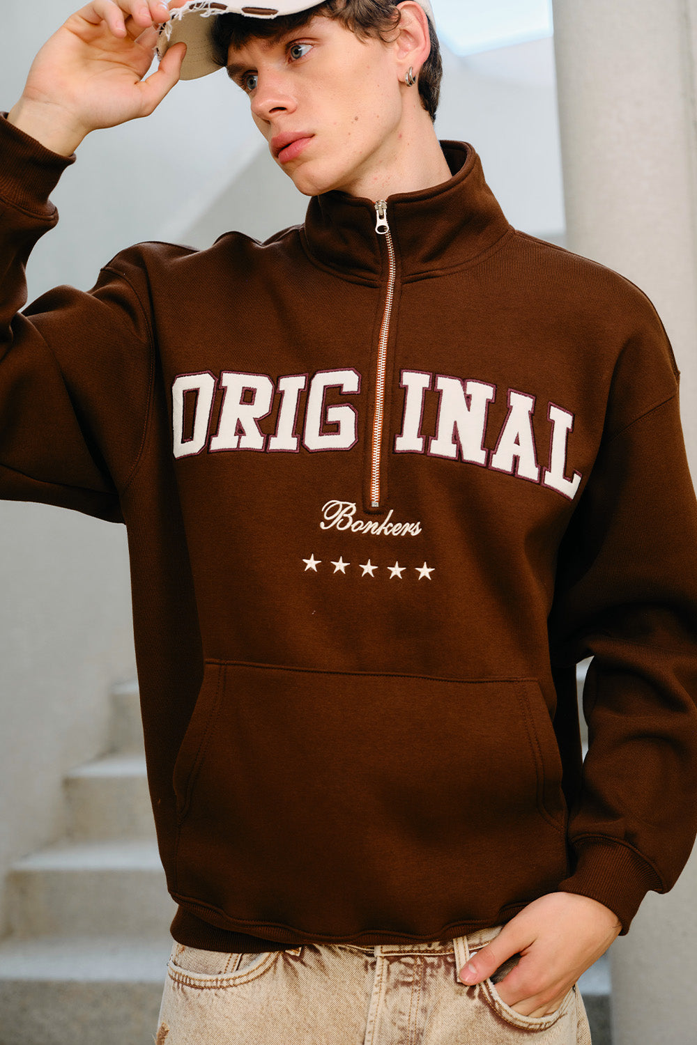 Brown Retro Half-Zip Sweatshirt - BonkersCorner