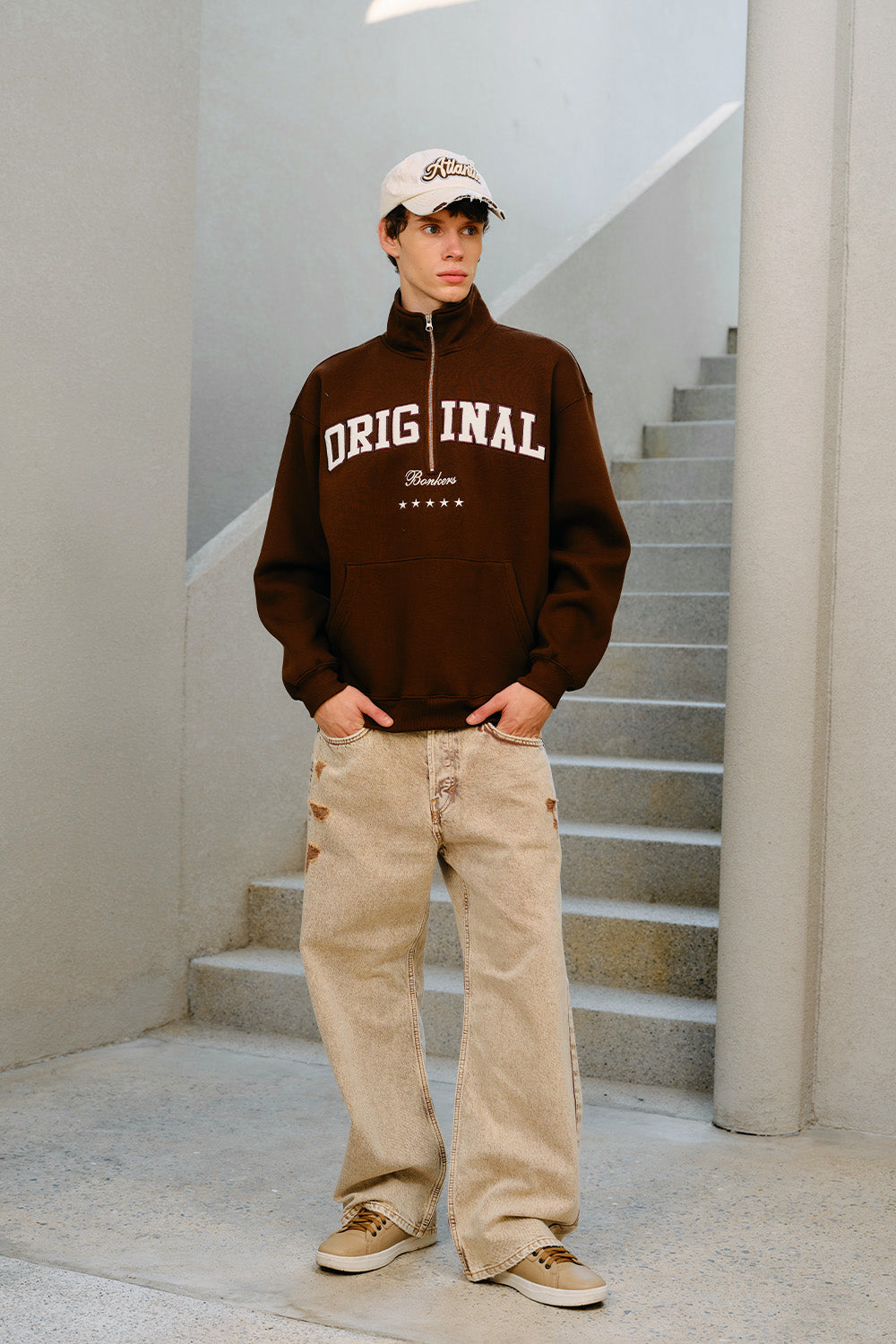 Brown Retro Half-Zip Sweatshirt - BonkersCorner