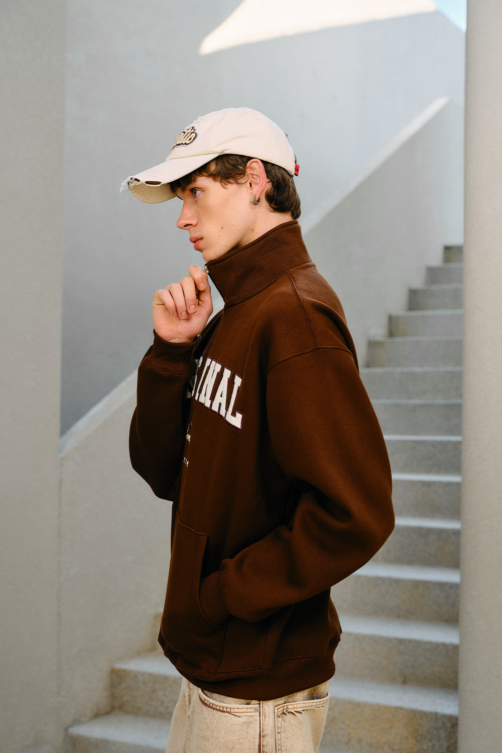 Brown Retro Half-Zip Sweatshirt - BonkersCorner