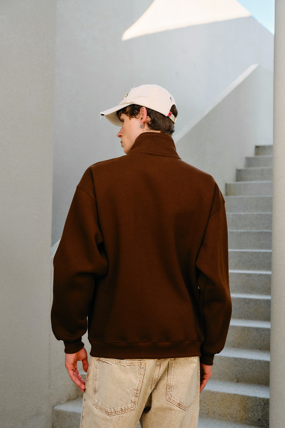 Brown Retro Half-Zip Sweatshirt - BonkersCorner