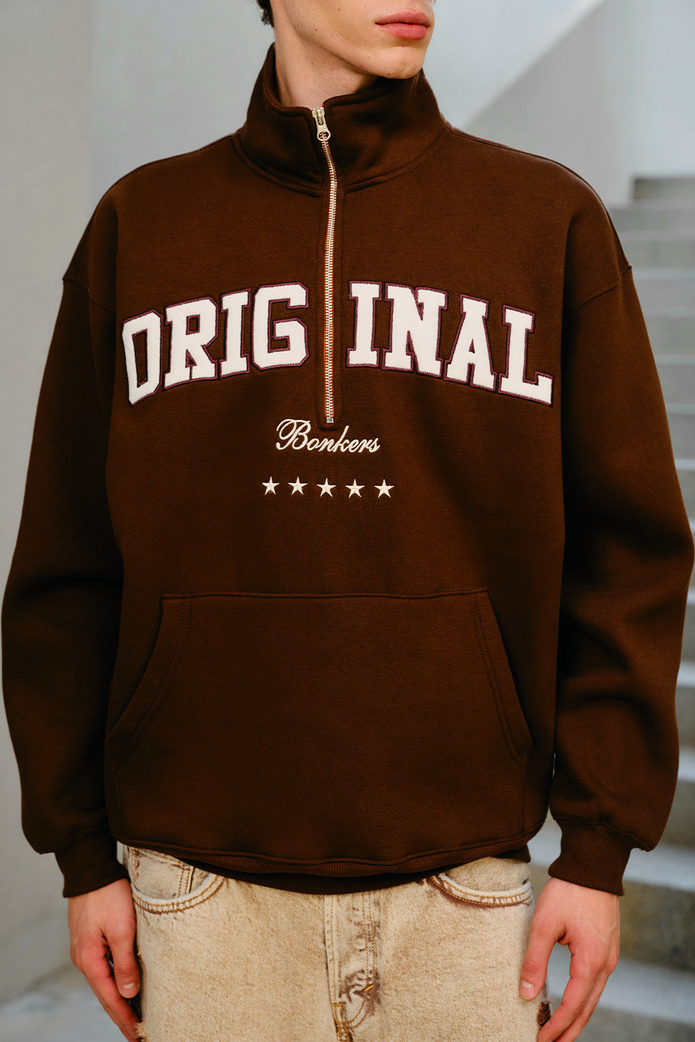 Brown Retro Half-Zip Sweatshirt - BonkersCorner