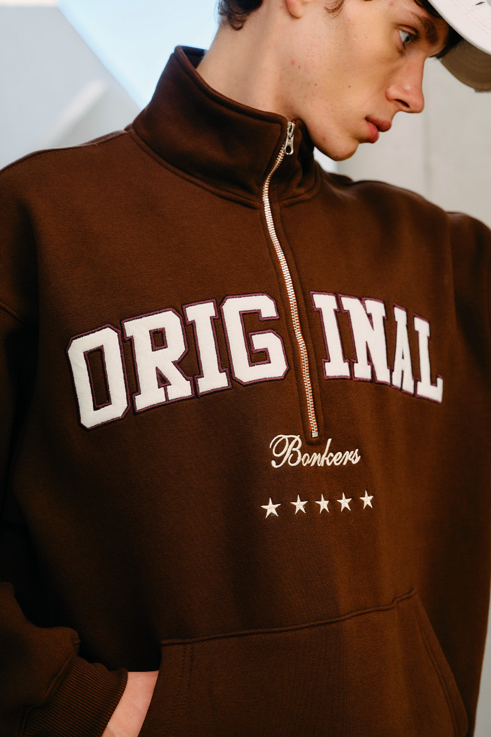 Brown Retro Half-Zip Sweatshirt - BonkersCorner