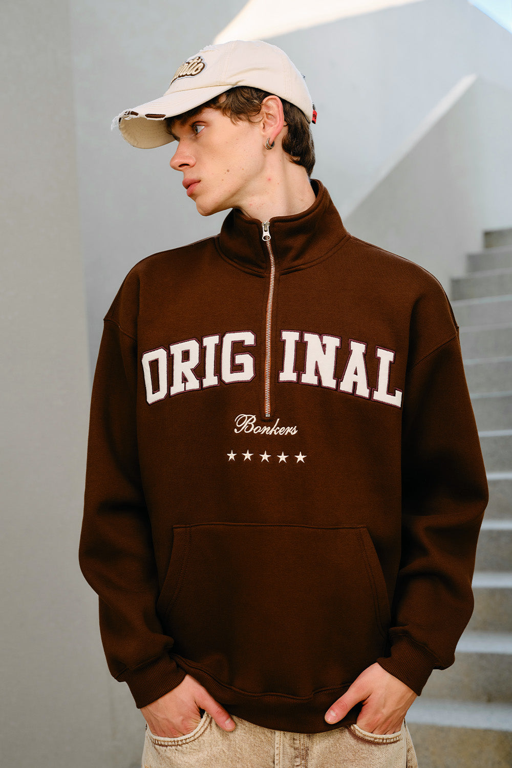 Brown Retro Half-Zip Sweatshirt - BonkersCorner