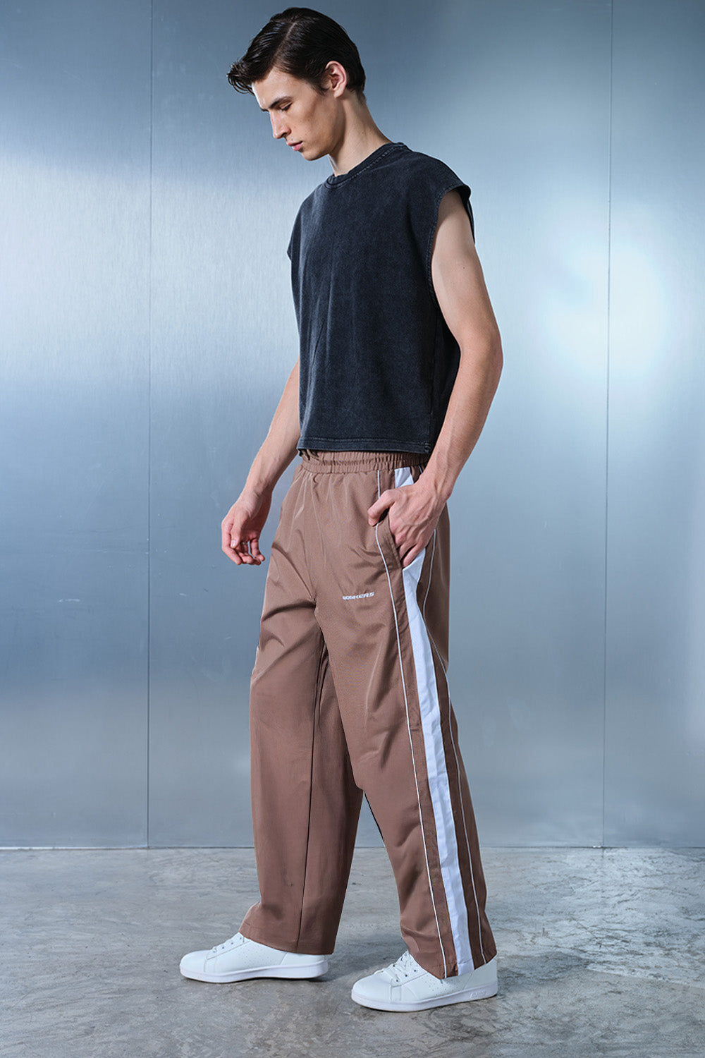 Brown Tape Wide Leg Joggers