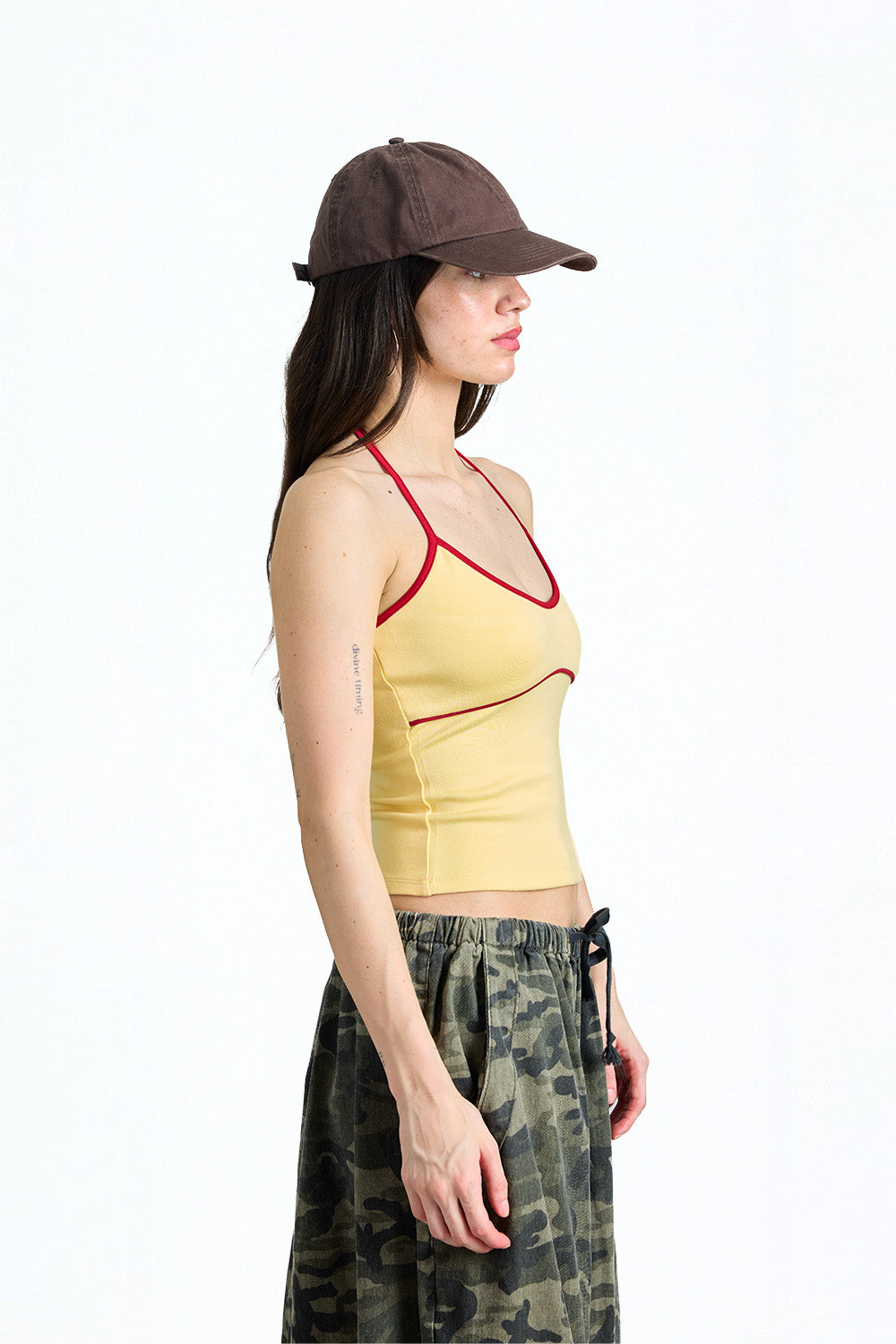 Butter Yellow Contrast Halter Top - BonkersCorner