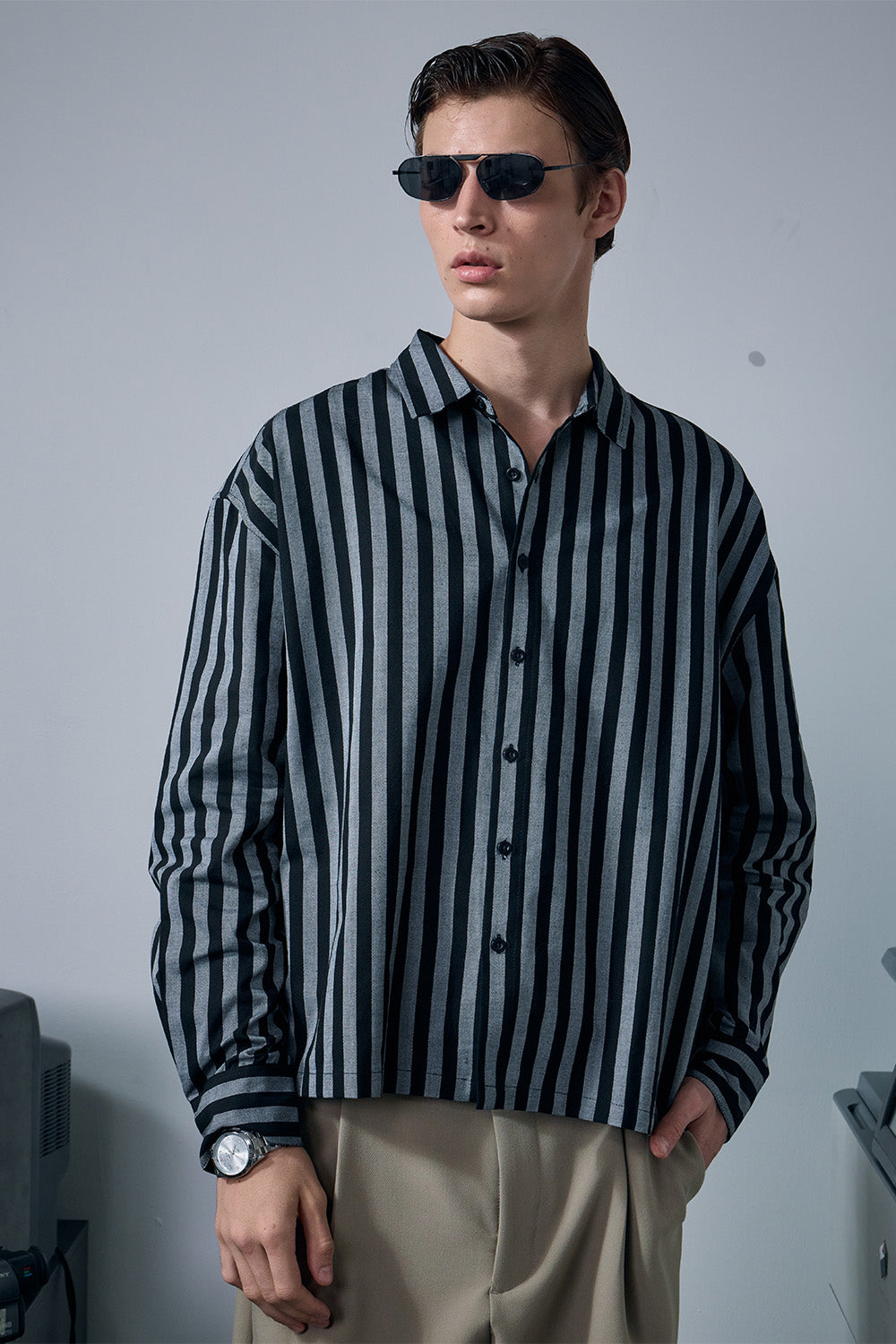 Charcoal Cabana Full Sleeve Striped Shirt - BonkersCorner