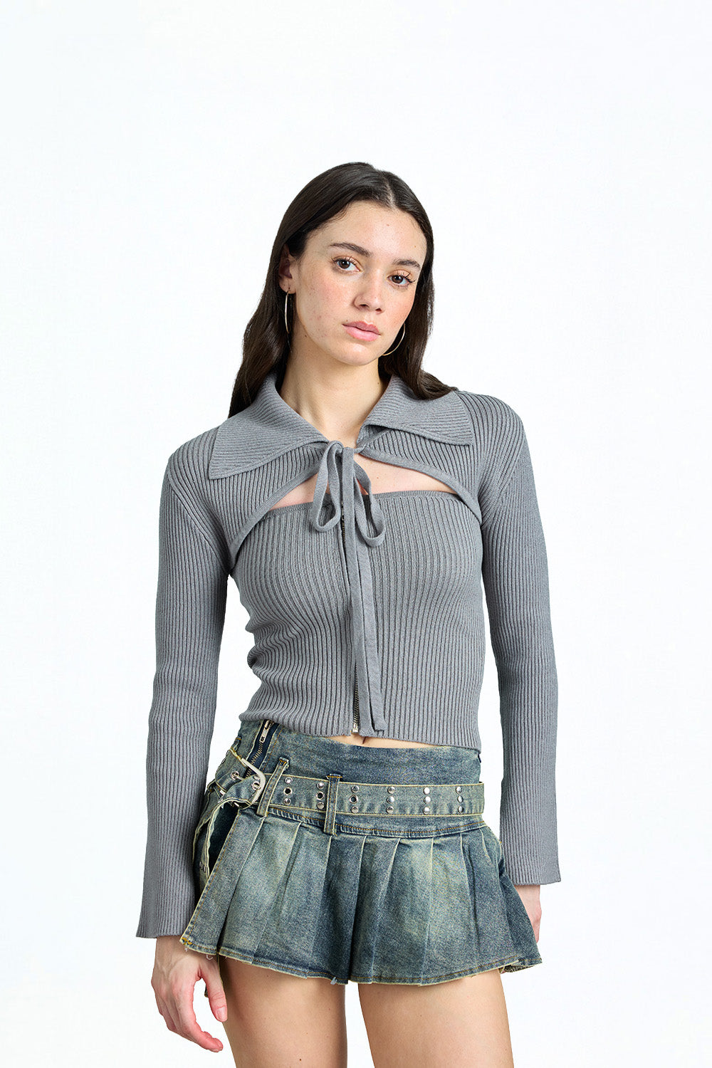 Cloud Grey Tie Front Shrug - BonkersCorner