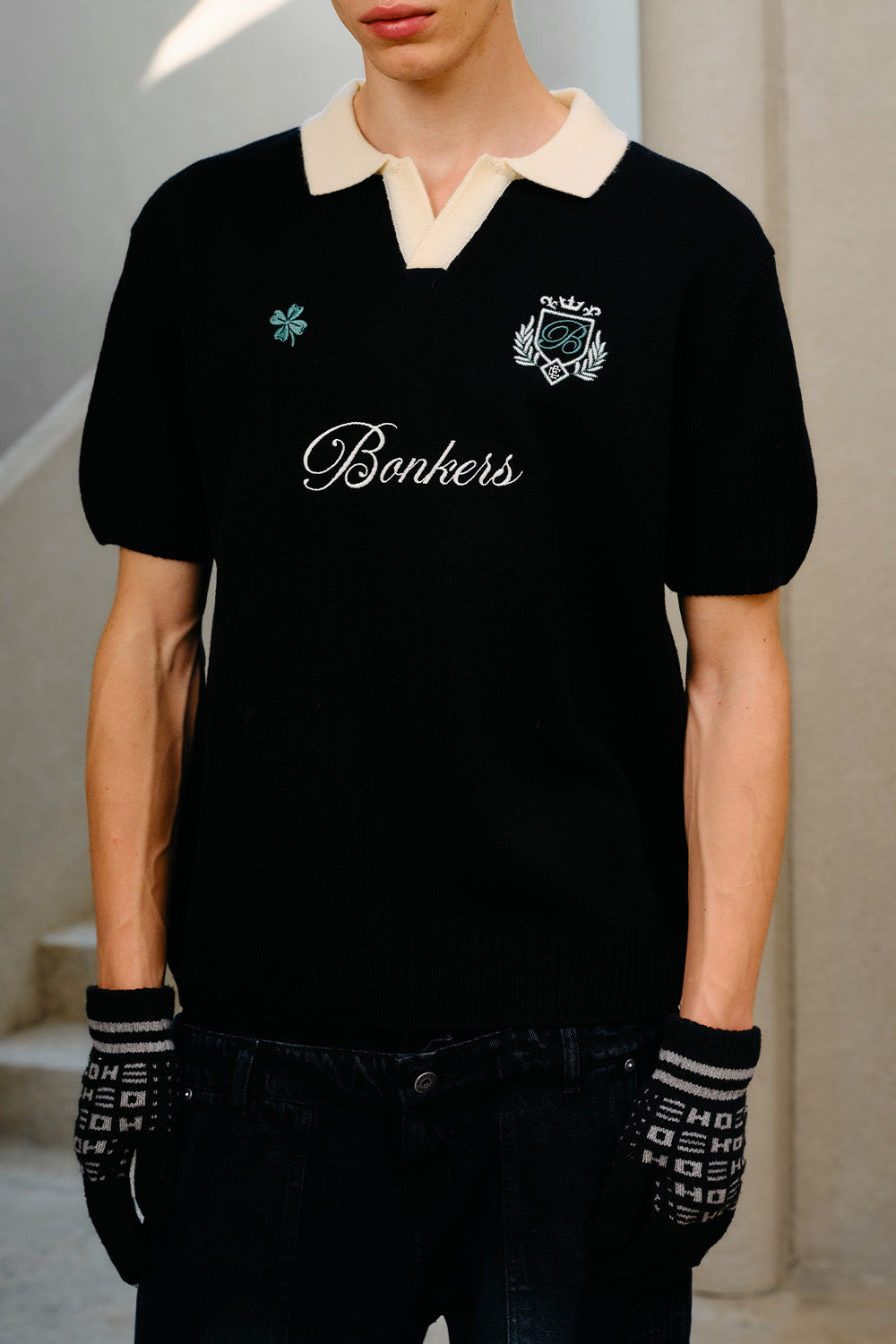 Clover Noir Knit Polo - BonkersCorner
