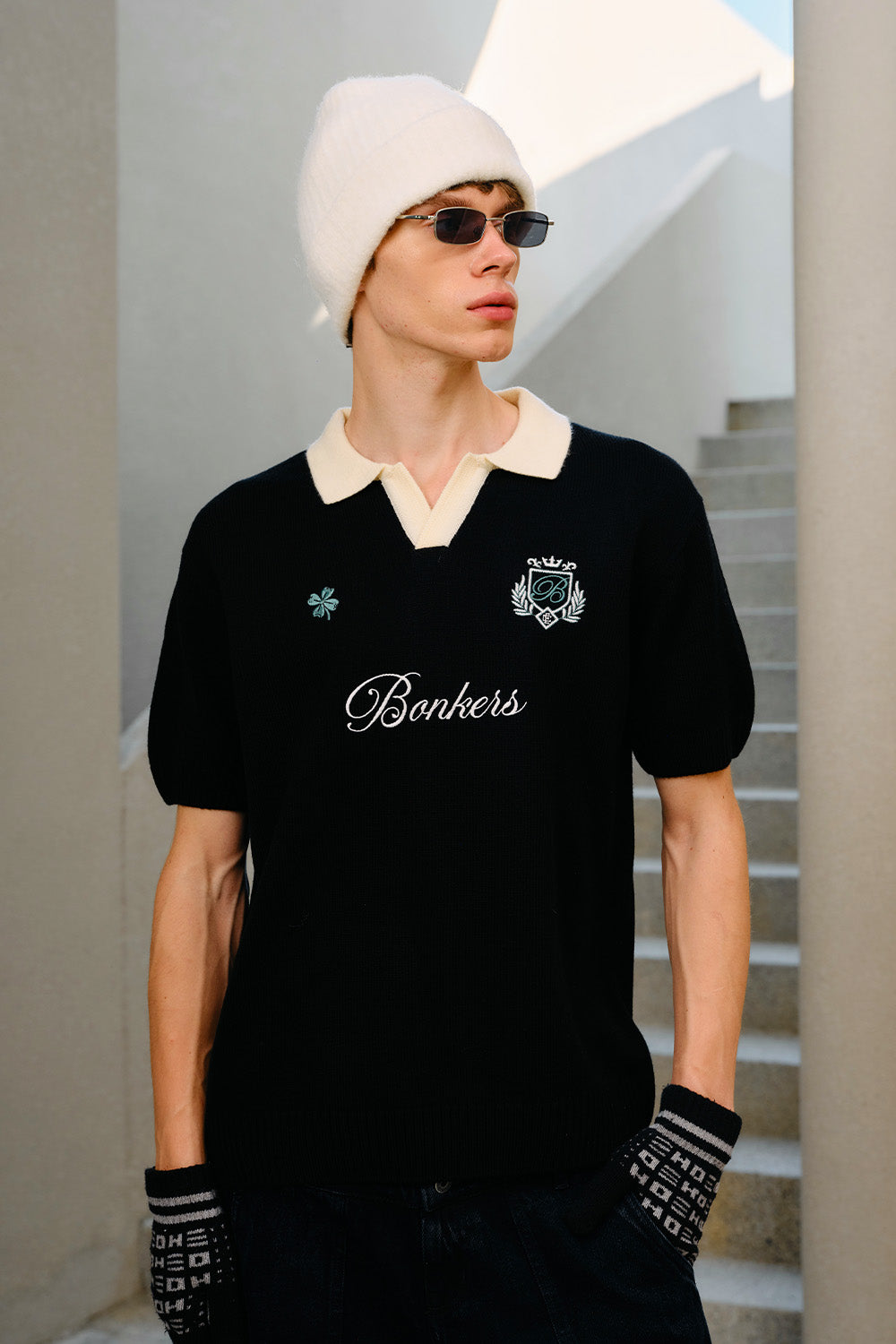 Clover Noir Knit Polo - BonkersCorner