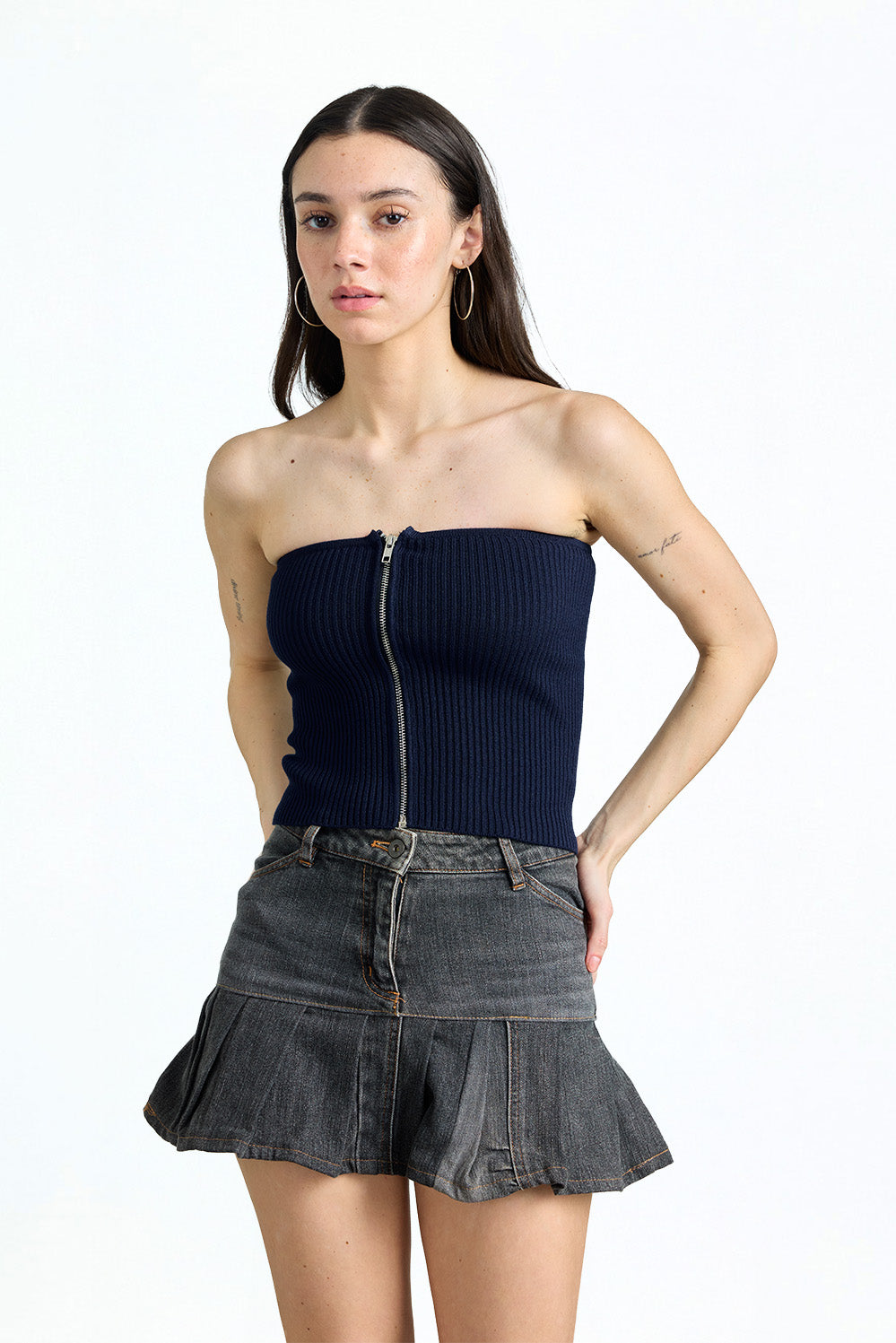 Deep Navy Zip Knit Tube Top - BonkersCorner