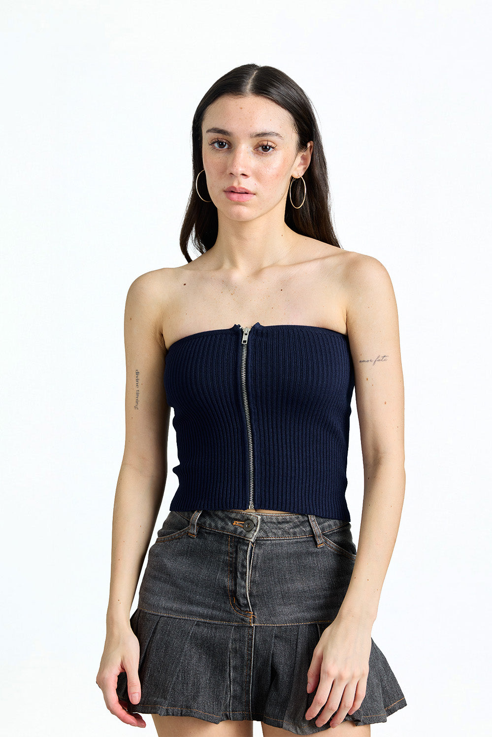 Deep Navy Zip Knit Tube Top