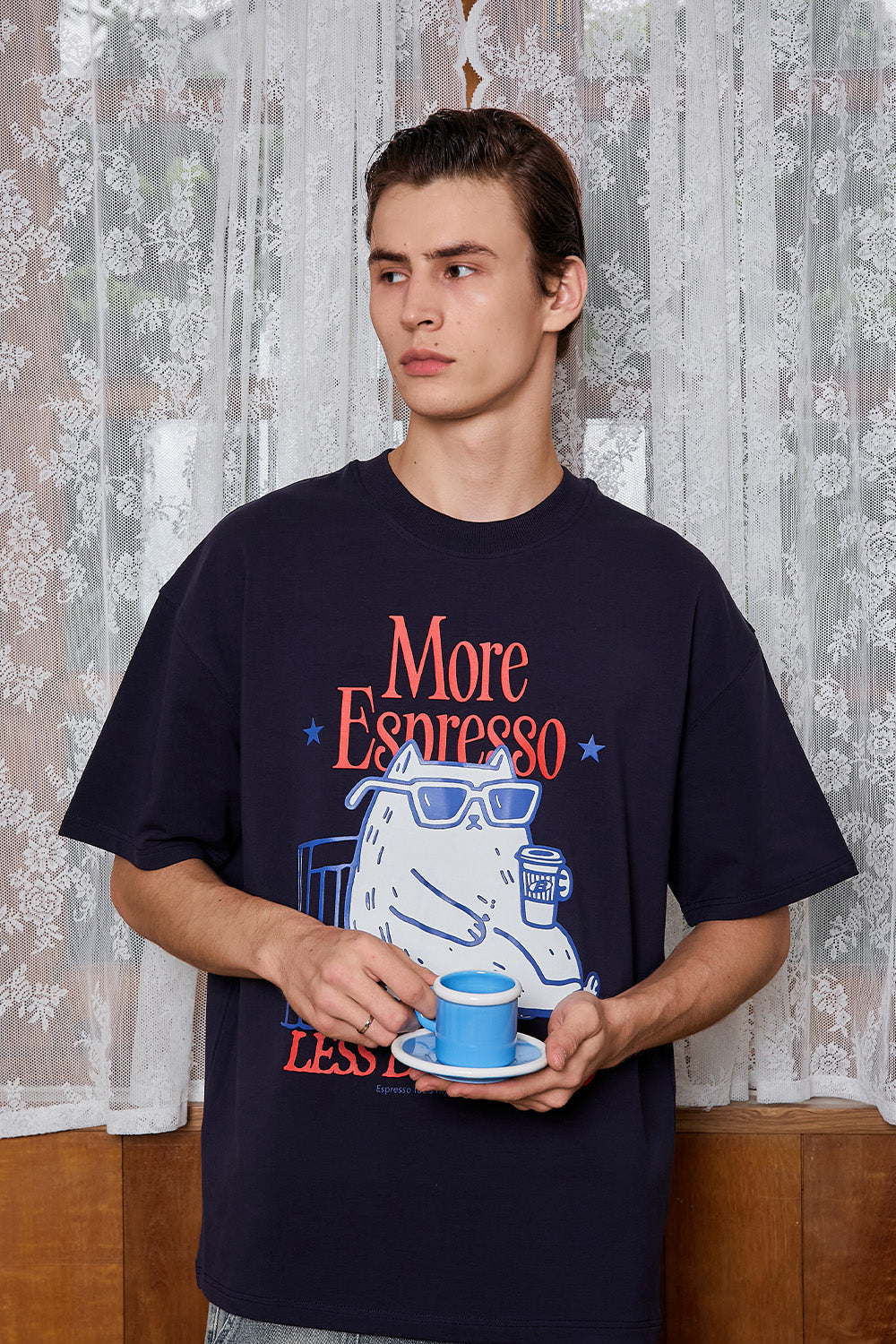 Espresso Depresso Navy Blue Oversized T-shirt - BonkersCorner