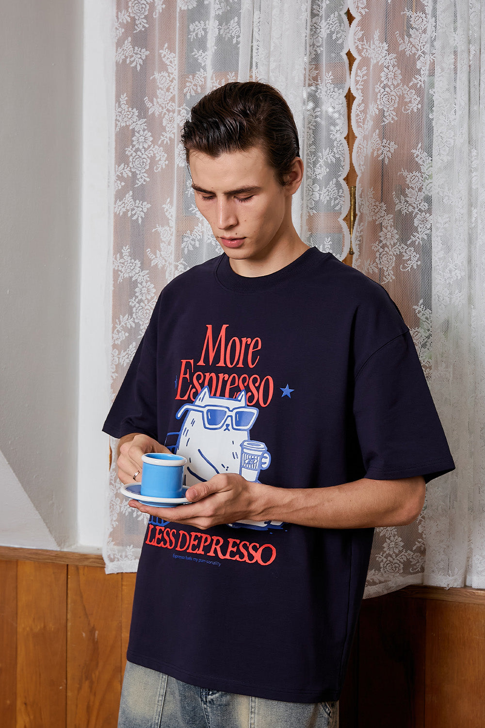 Espresso Depresso Navy Blue Oversized T-shirt - BonkersCorner