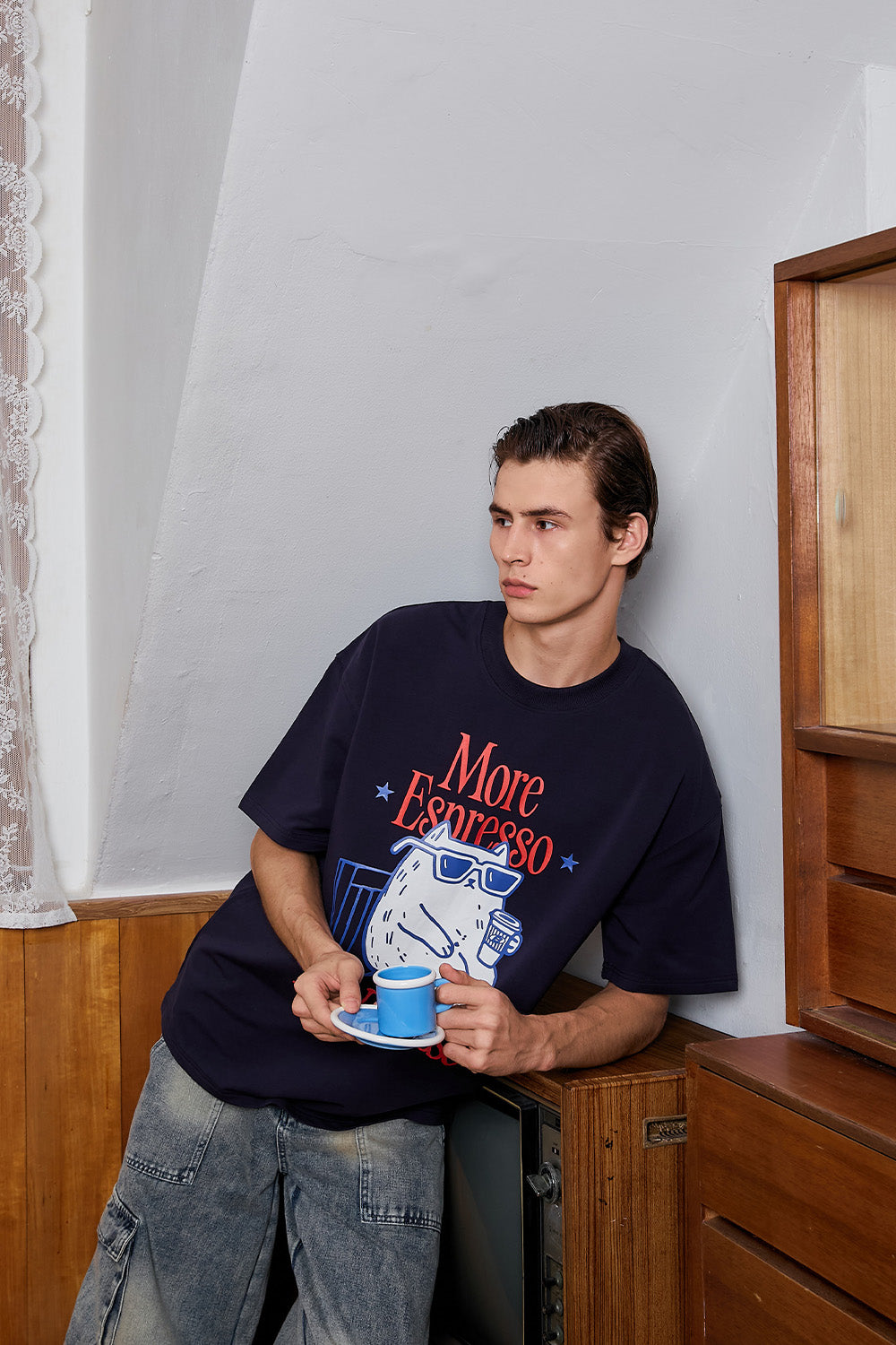 Espresso Depresso Navy Blue Oversized T-shirt - BonkersCorner