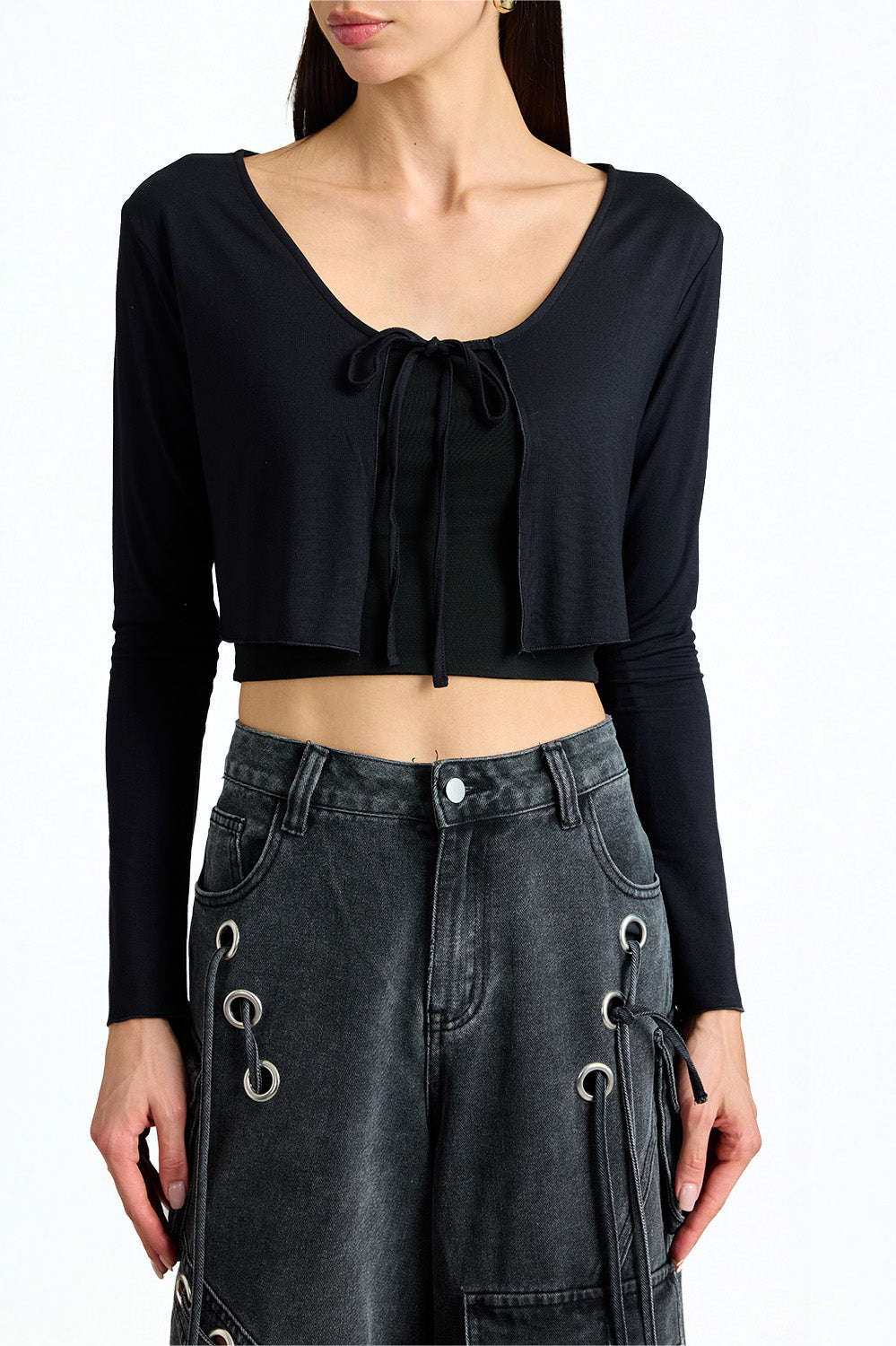 Front-Tie Long Sleeve Shrug - BonkersCorner