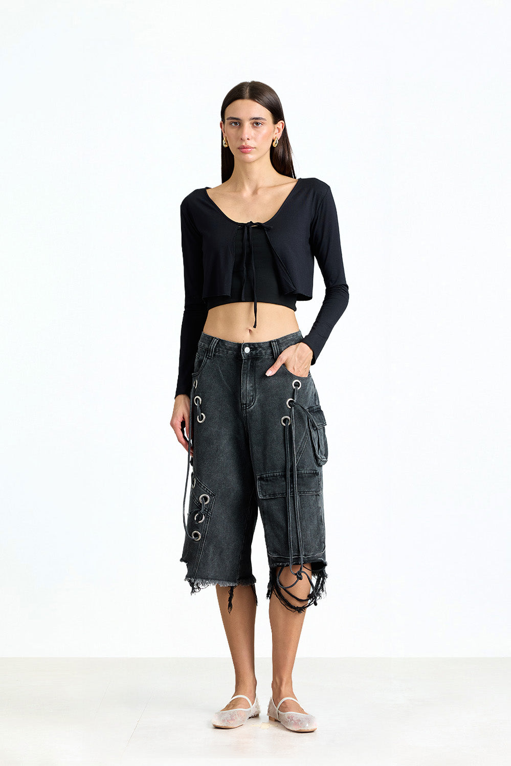 Front-Tie Long Sleeve Shrug - BonkersCorner