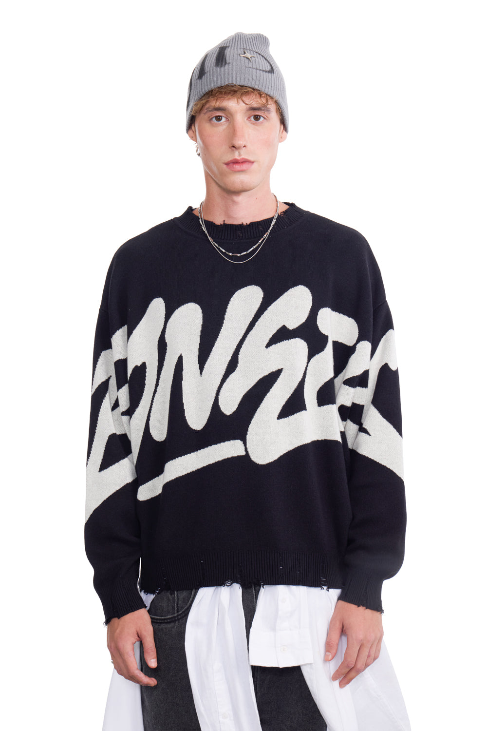 Graffiti Distressed Black Pullover