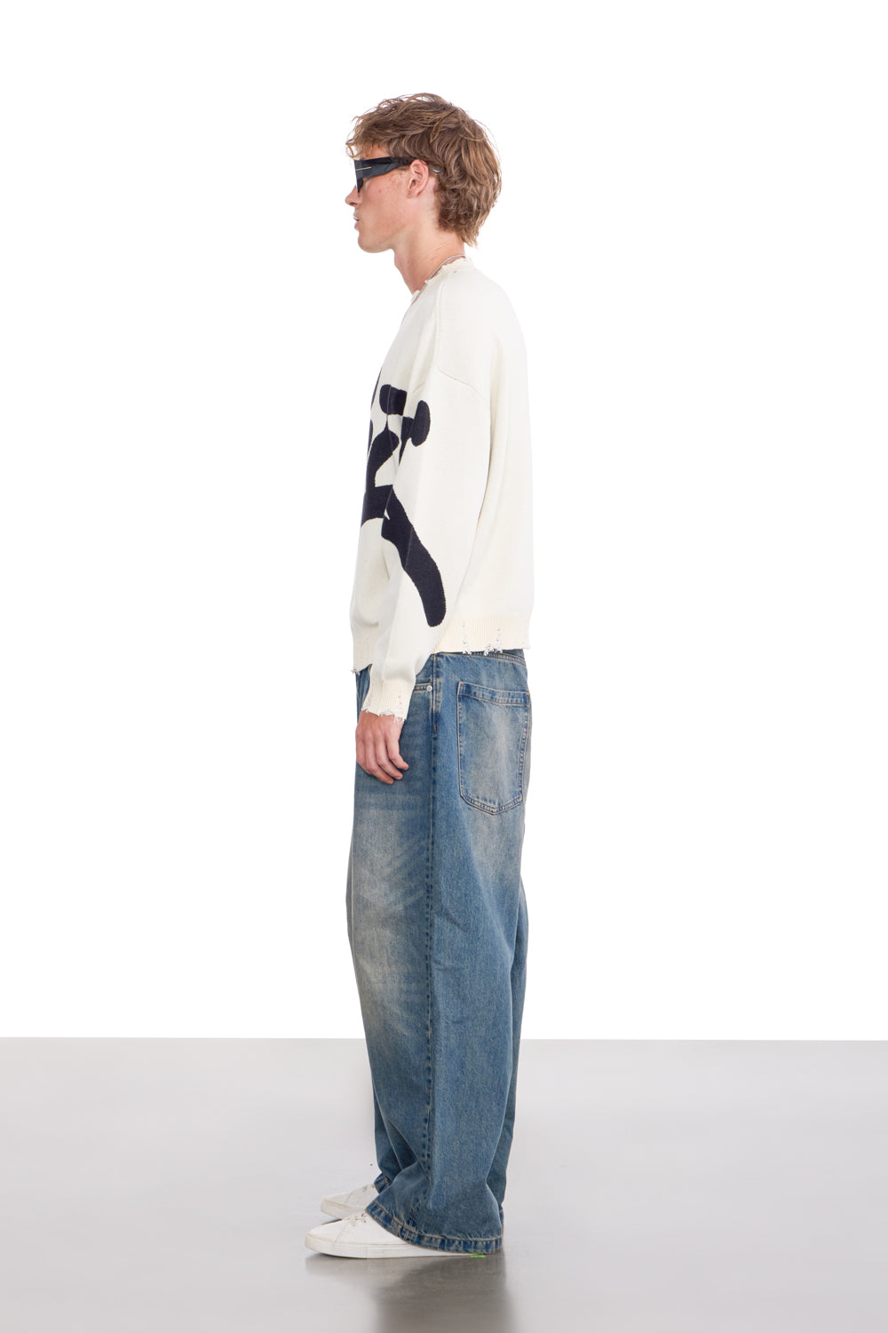 Graffiti Distressed White Pullover - BonkersCorner