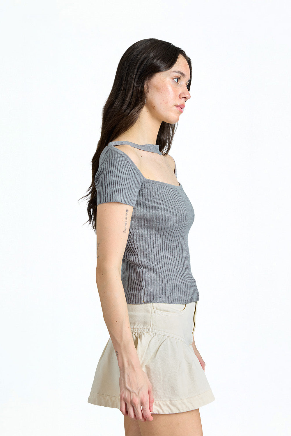 Grey Choker Off Shoulder Top - BonkersCorner
