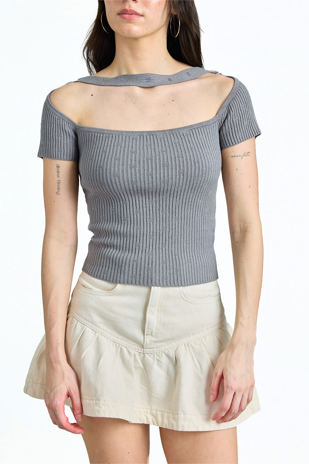 Grey Choker Off Shoulder Top - BonkersCorner