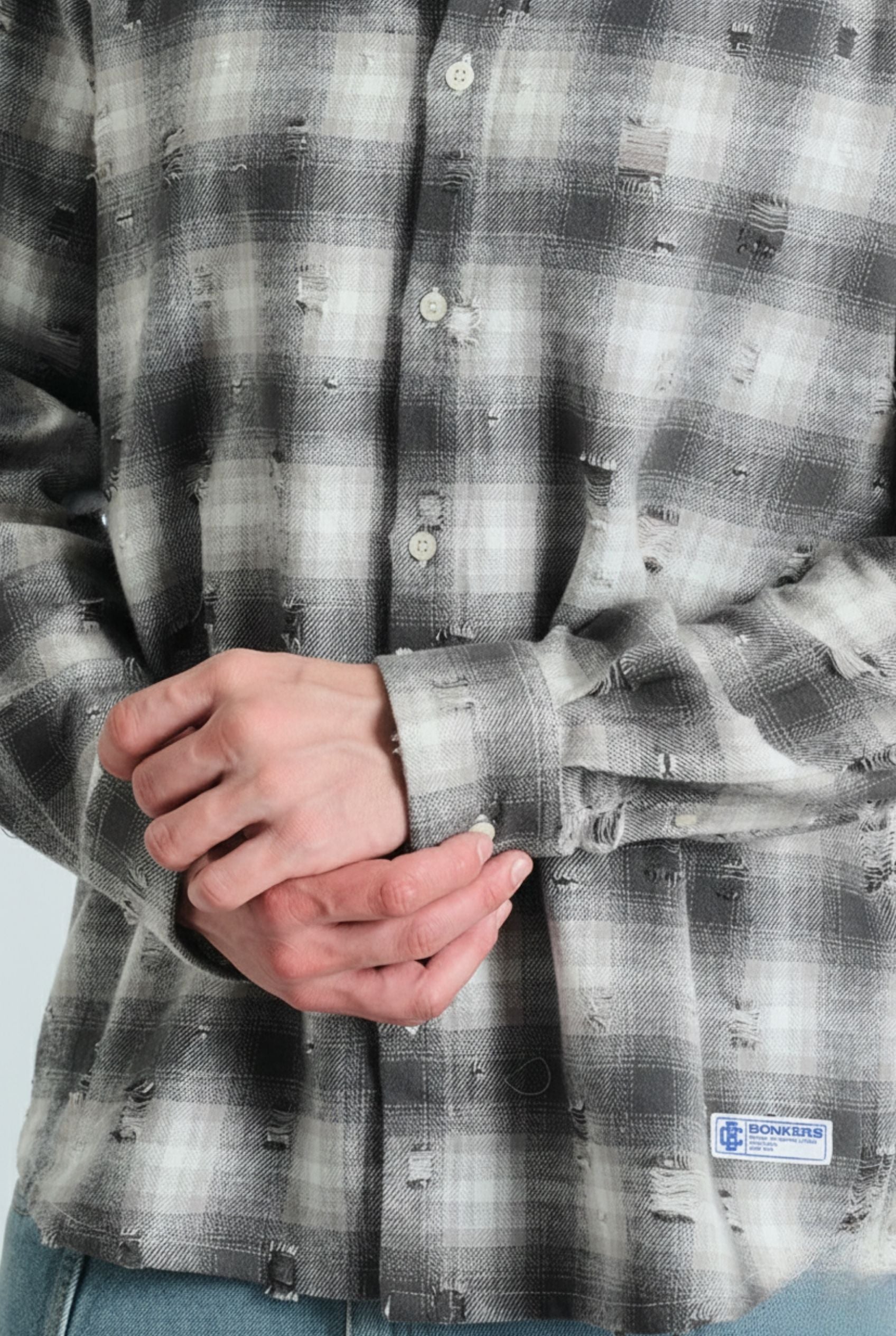 Grey Distressed Plaid Overshirt - BonkersCorner