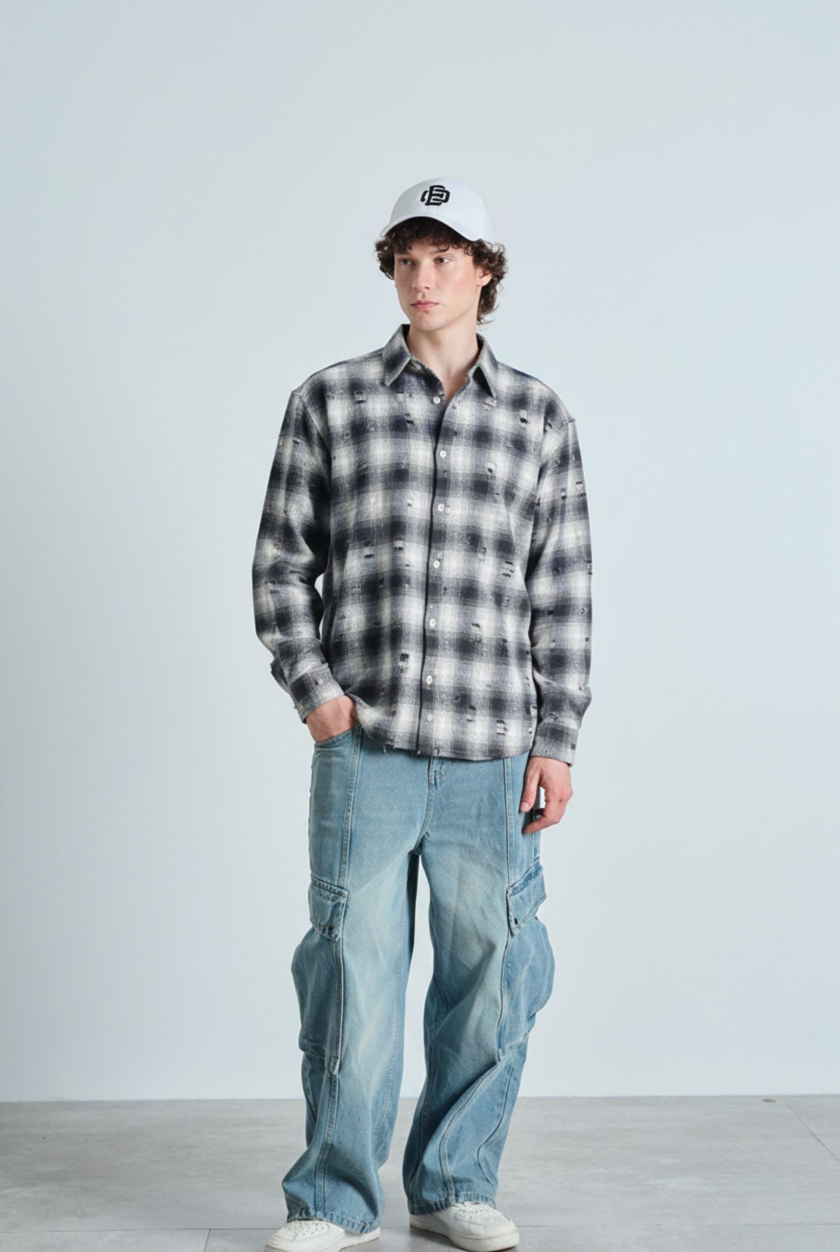 Grey Distressed Plaid Overshirt - BonkersCorner