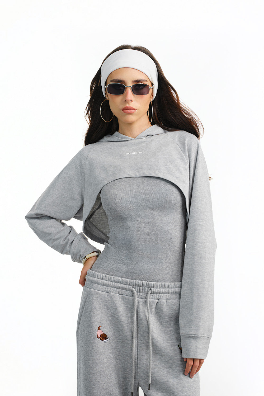 Grey Layered Crop Hoodie - BonkersCorner