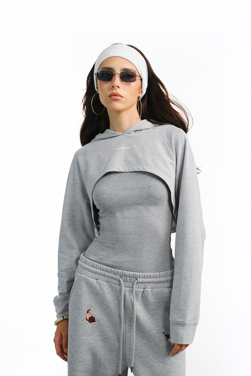 Grey Layered Crop Hoodie - BonkersCorner