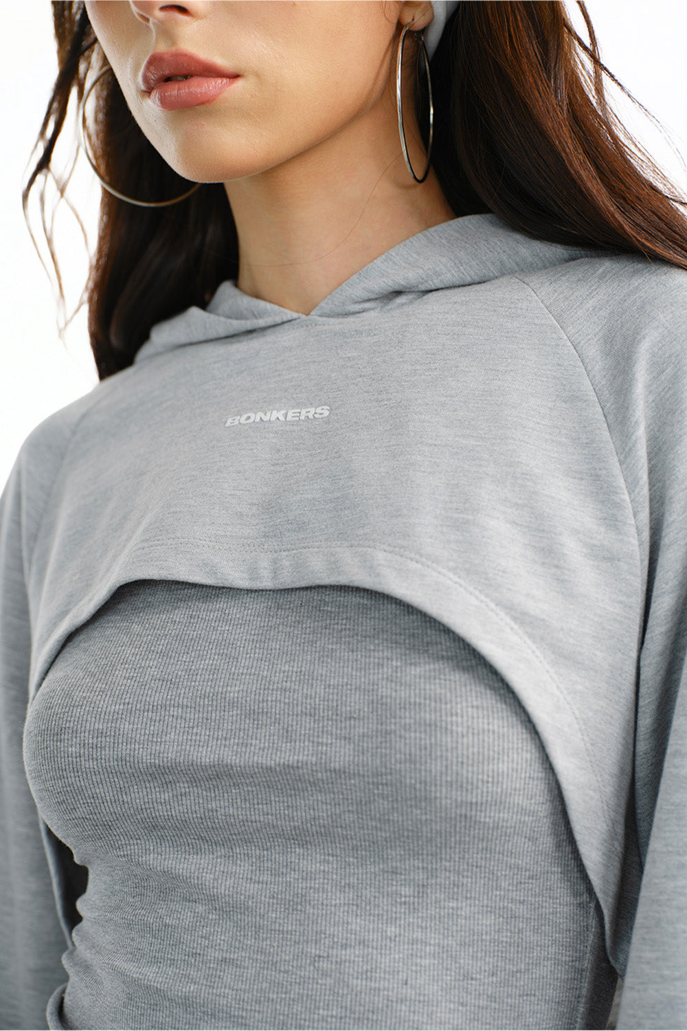 Grey Layered Crop Hoodie - BonkersCorner