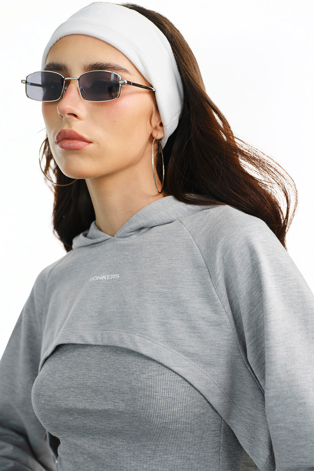 Grey Layered Crop Hoodie - BonkersCorner
