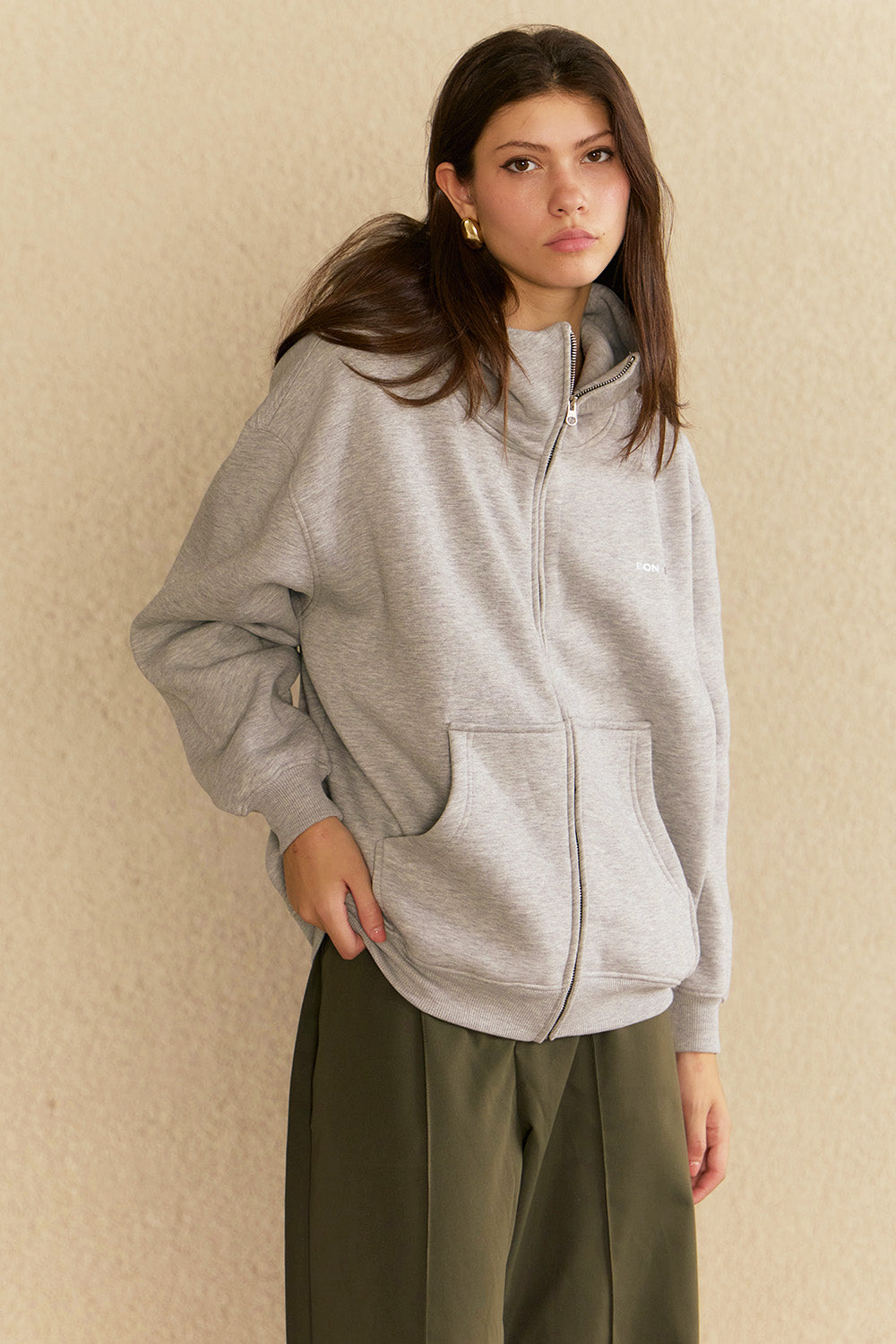 Grey Melange Classic Zip Hoodie