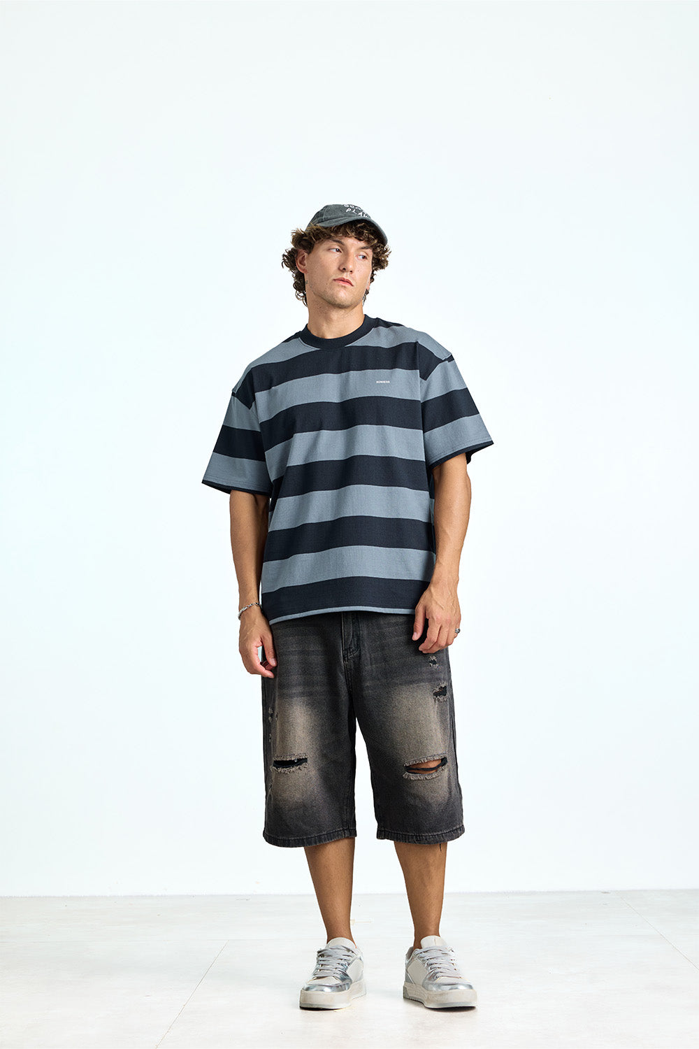 Grey Monochrome Stripe Oversized T-shirt - BonkersCorner
