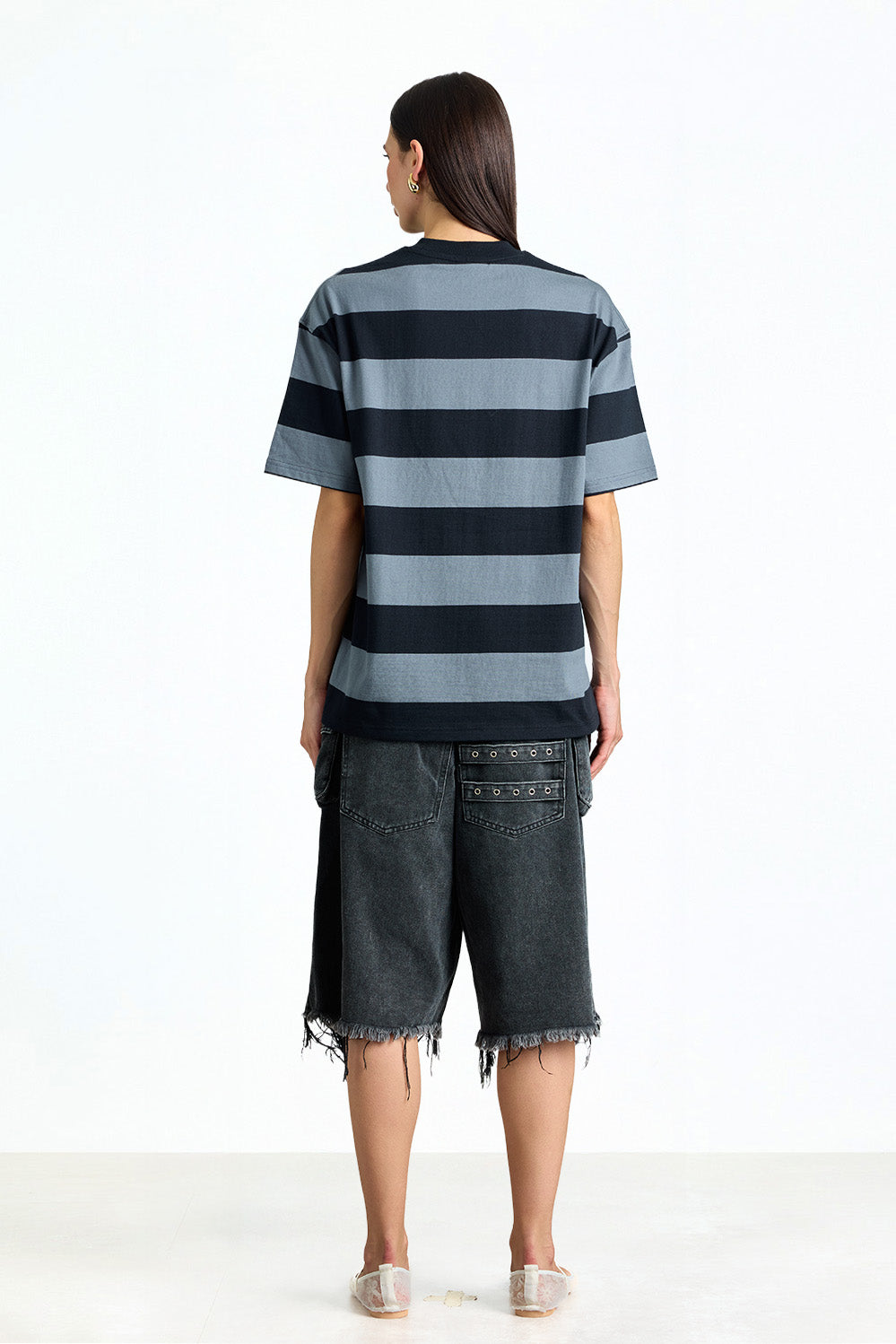 Grey Monochrome Stripe Oversized T-shirt - BonkersCorner