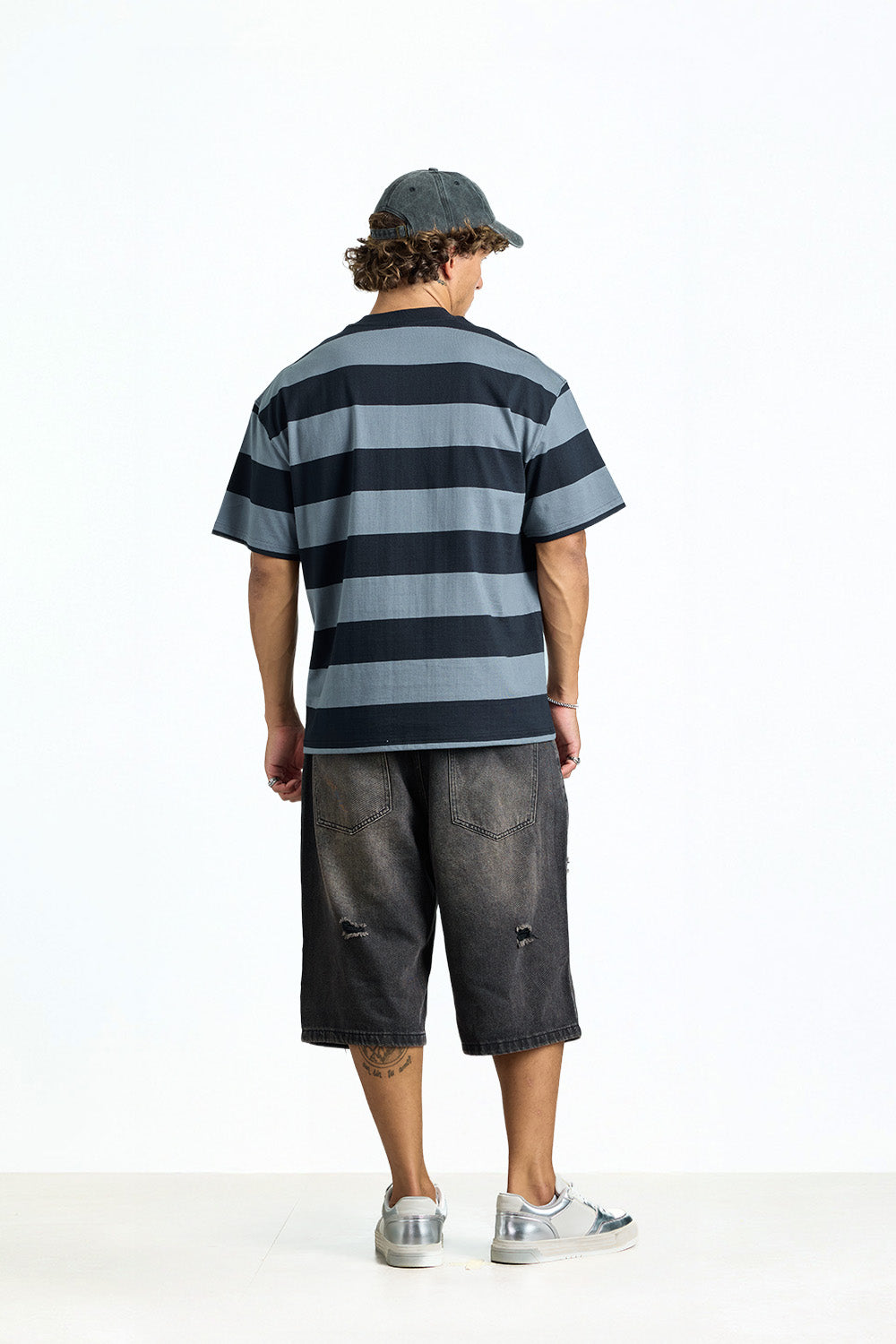 Grey Monochrome Stripe Oversized T-shirt - BonkersCorner