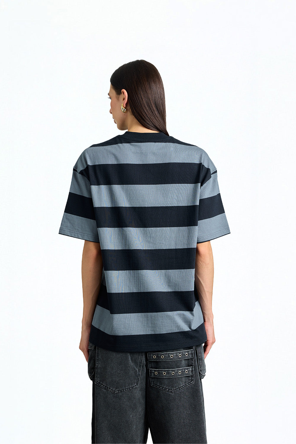 Grey Monochrome Stripe Oversized T-shirt - BonkersCorner