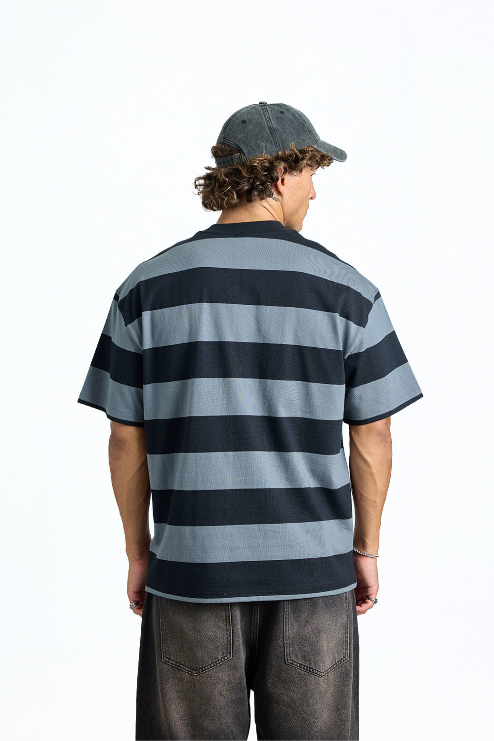 Grey Monochrome Stripe Oversized T-shirt - BonkersCorner
