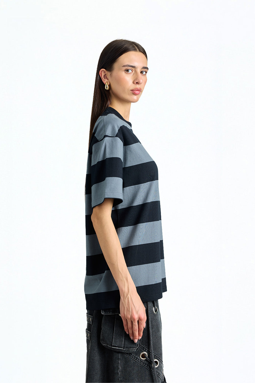 Grey Monochrome Stripe Oversized T-shirt - BonkersCorner