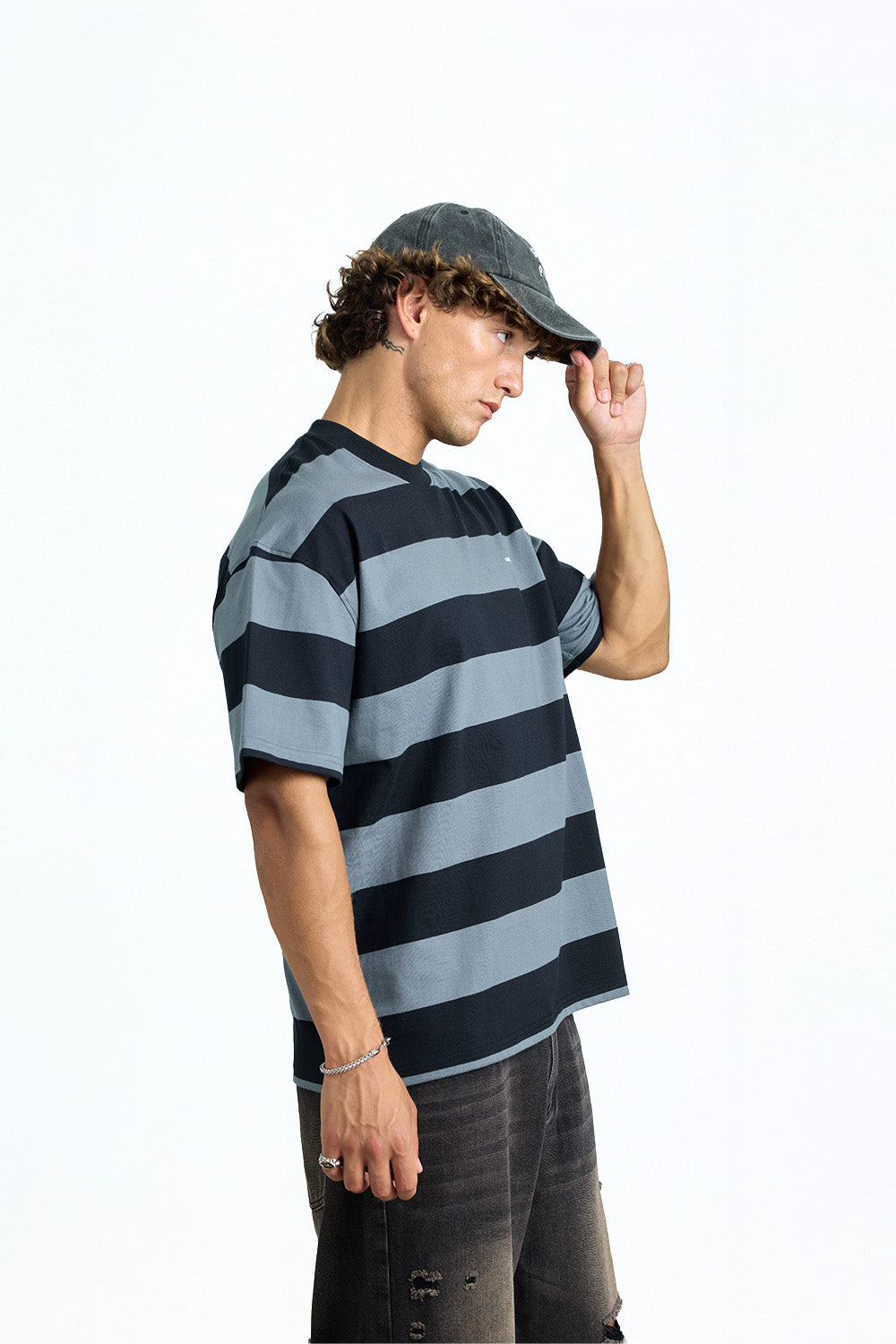 Grey Monochrome Stripe Oversized T-shirt - BonkersCorner
