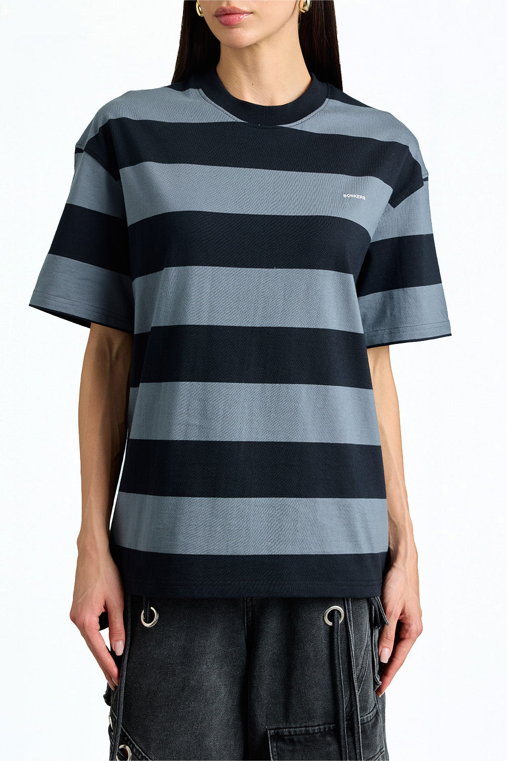 Grey Monochrome Stripe Oversized T-shirt - BonkersCorner